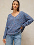 White Stuff Texture V Neck Jumper Mid Blue