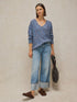 White Stuff Texture V Neck Jumper Mid Blue