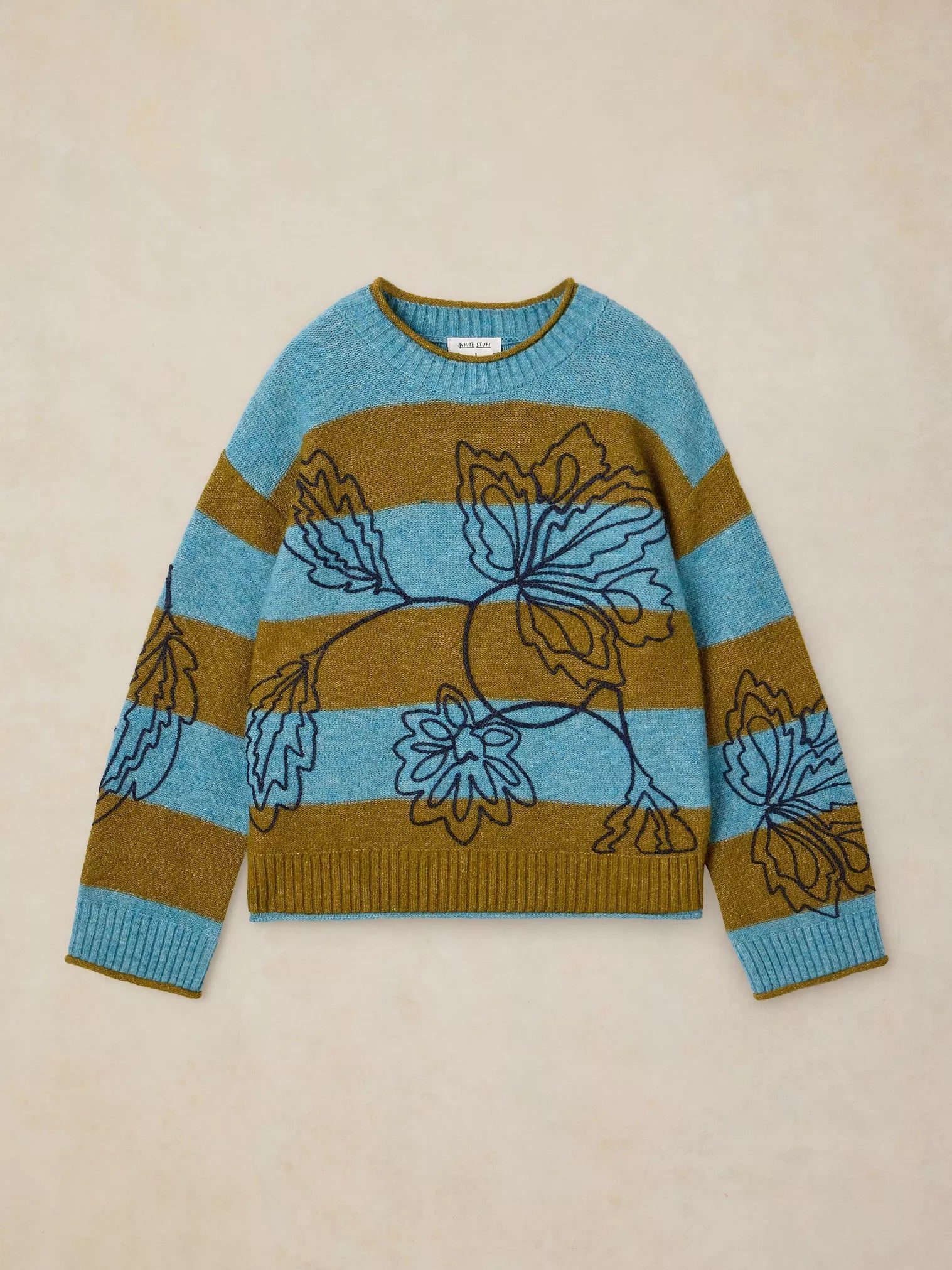 White Stuff Emma Embroidery Stripe Jumper Blue Multi