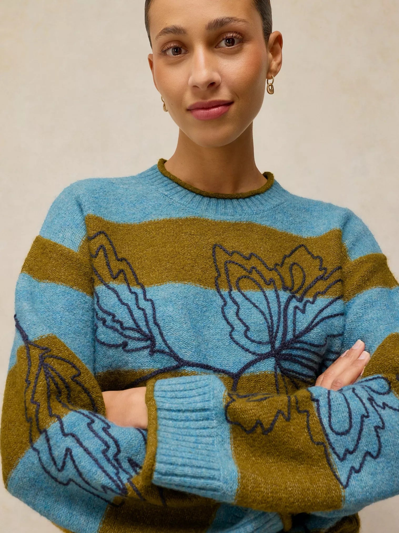White Stuff Emma Embroidery Stripe Jumper Blue Multi