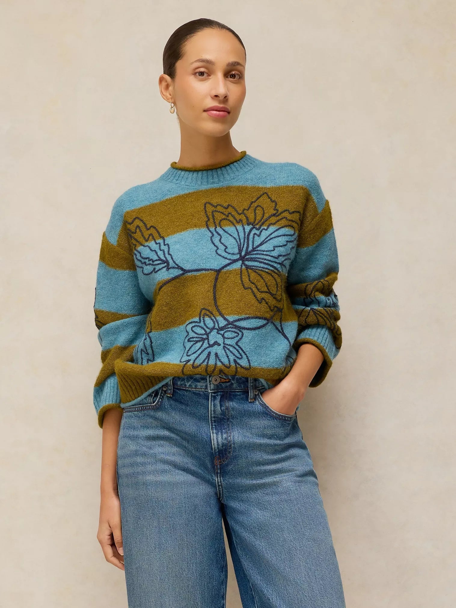 White Stuff Emma Embroidery Stripe Jumper Blue Multi
