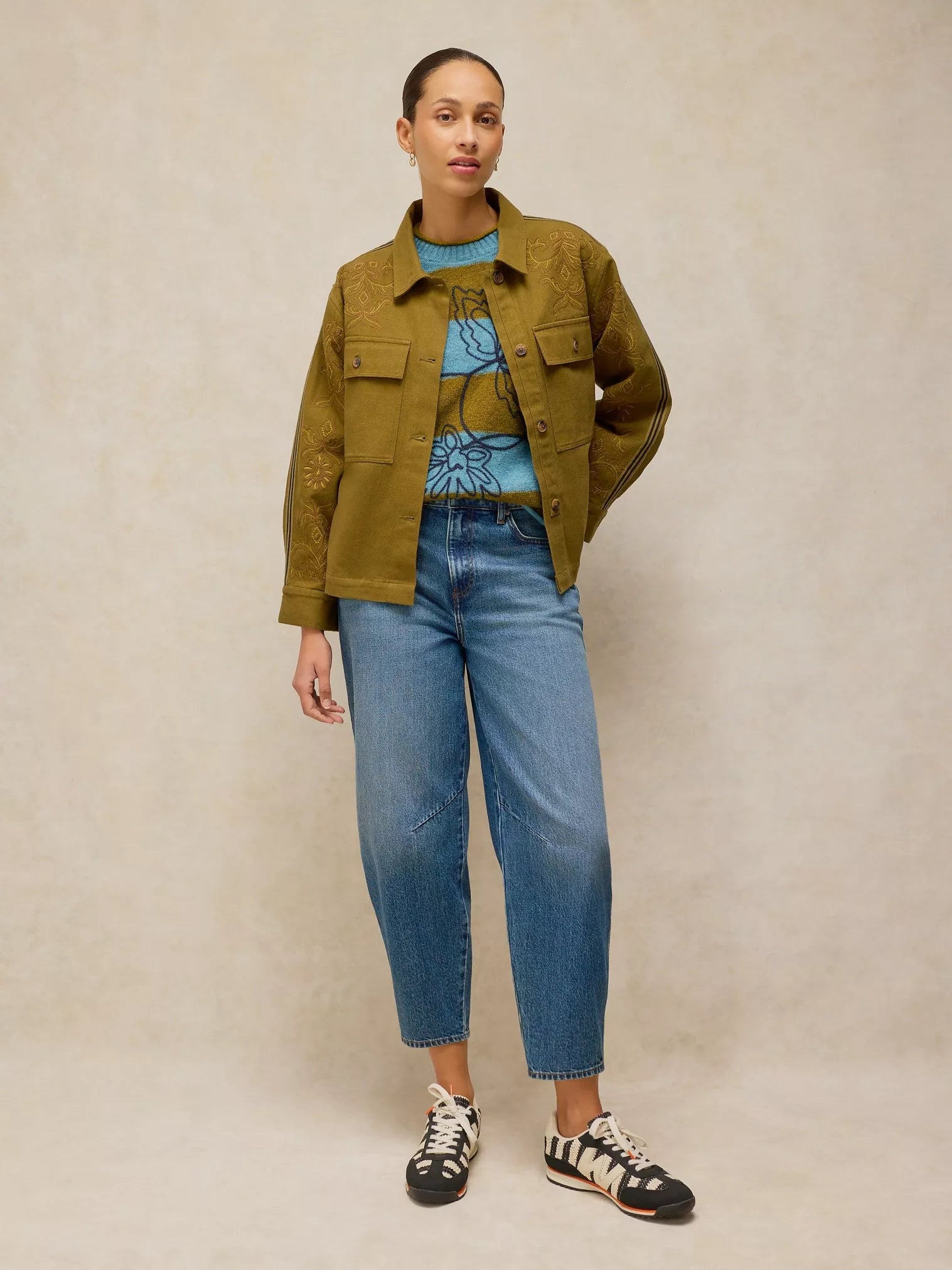 White Stuff Emma Embroidery Stripe Jumper Blue Multi