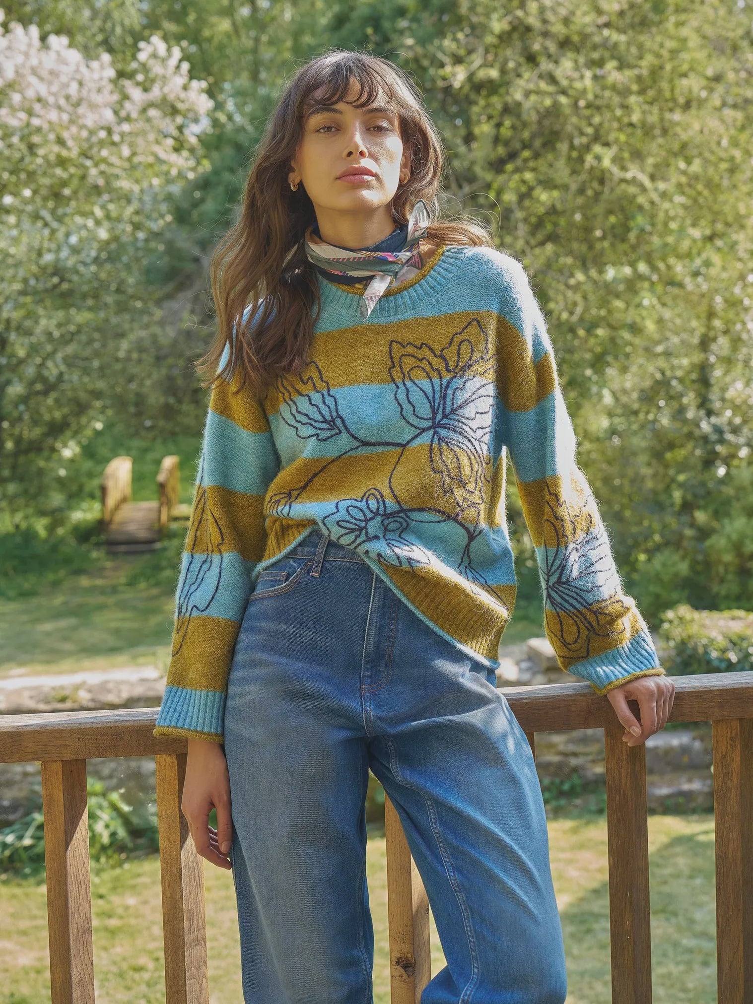 White Stuff Emma Embroidery Stripe Jumper Blue Multi