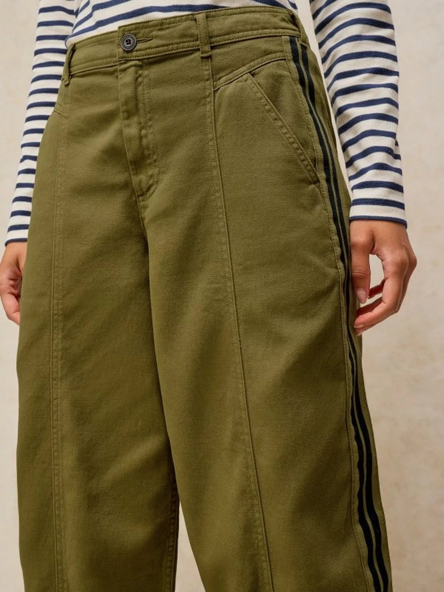 White Stuff Adeline Utility Barrel Trouser Khaki Green
