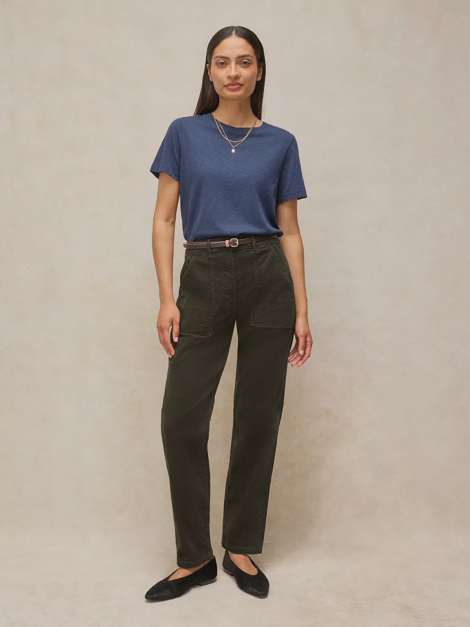 White Stuff Twister Cord Trouser Khaki Green