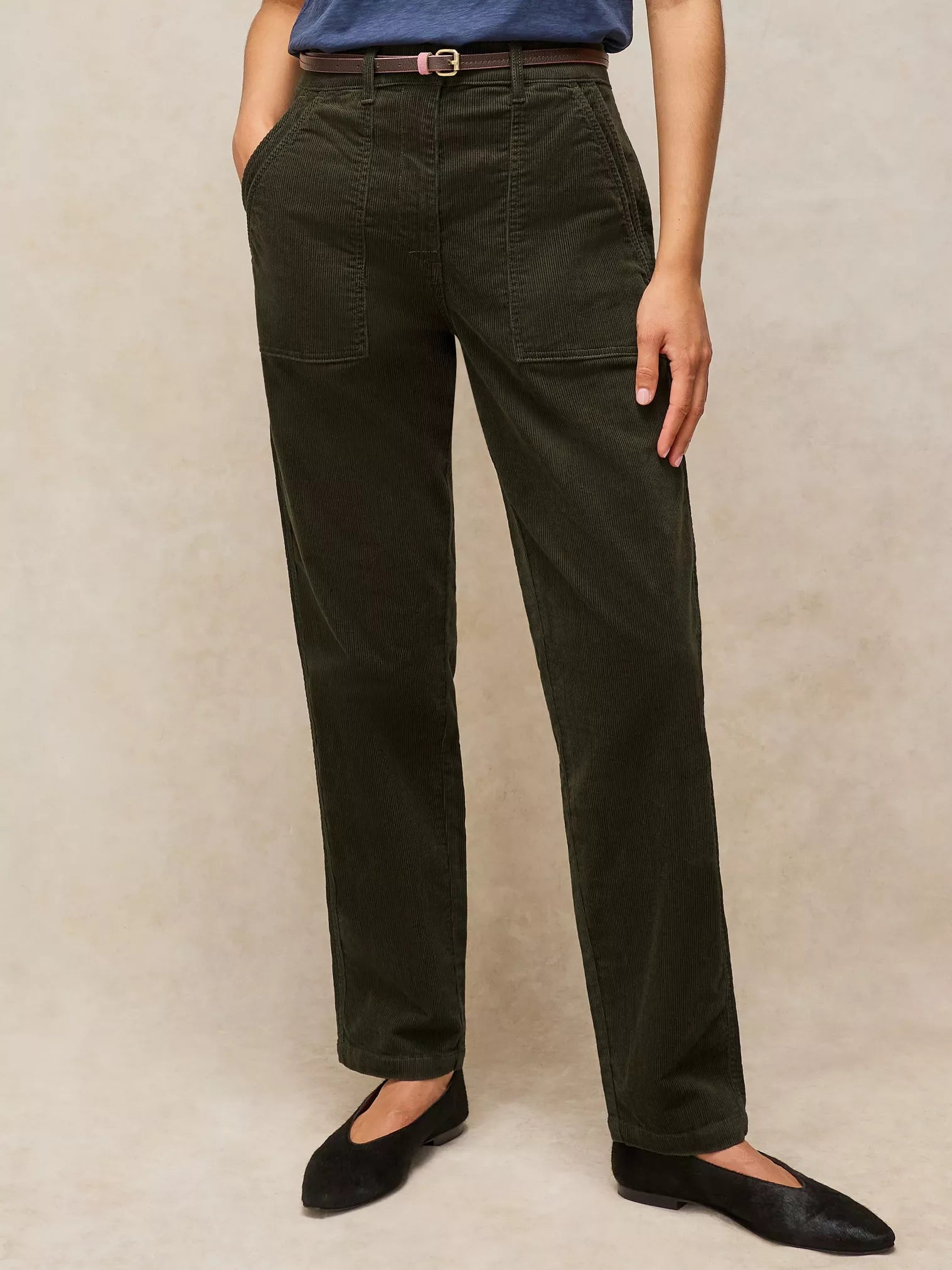 White Stuff Twister Cord Trouser Khaki Green