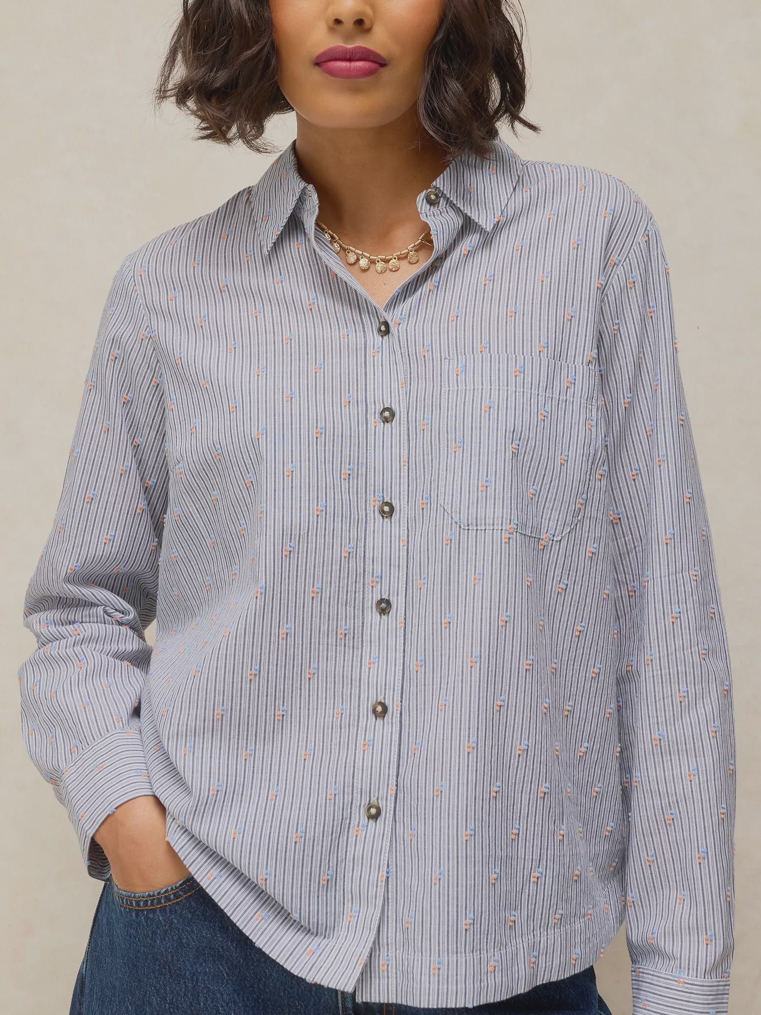 White Stuff Libby Organic Cotton Shirt Blue Multi