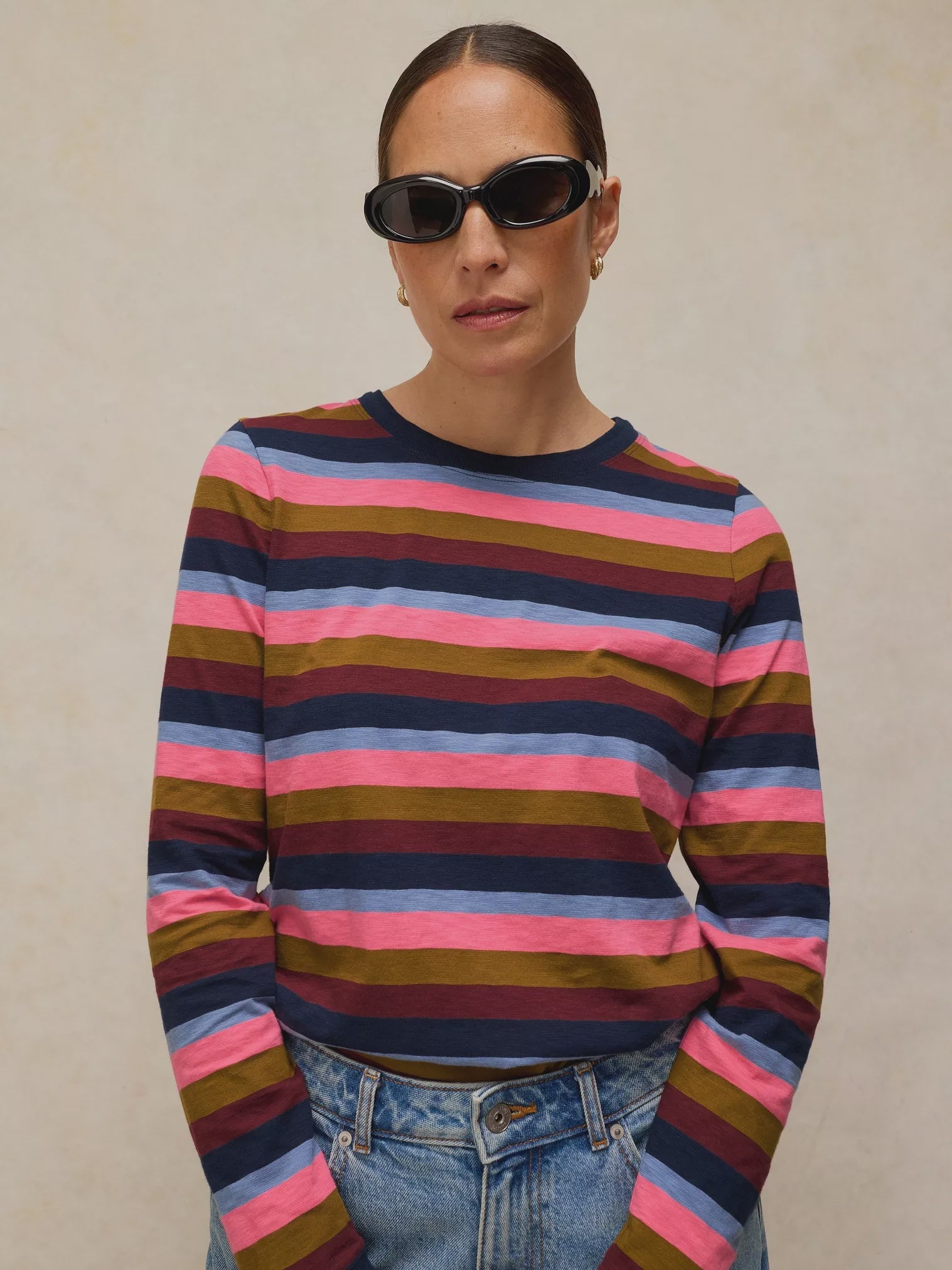White Stuff Clara Stripe Ls Tee Pink Multi