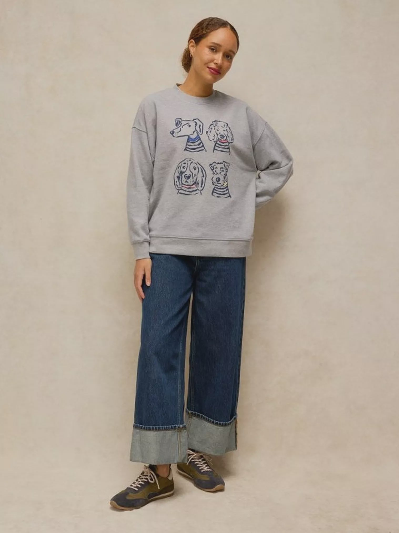 White Stuff Cleo Longline Graphic Sweat Grey Marl