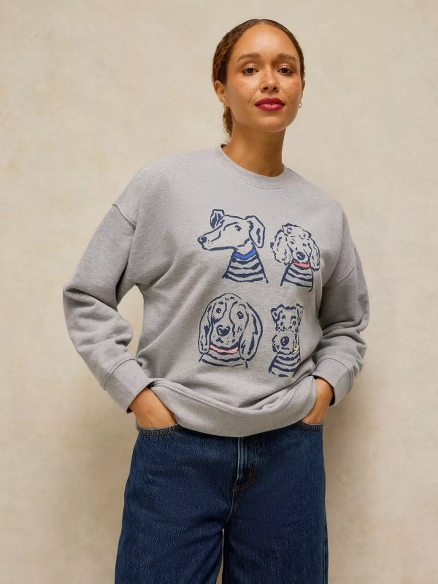White Stuff Cleo Longline Graphic Sweat Grey Marl