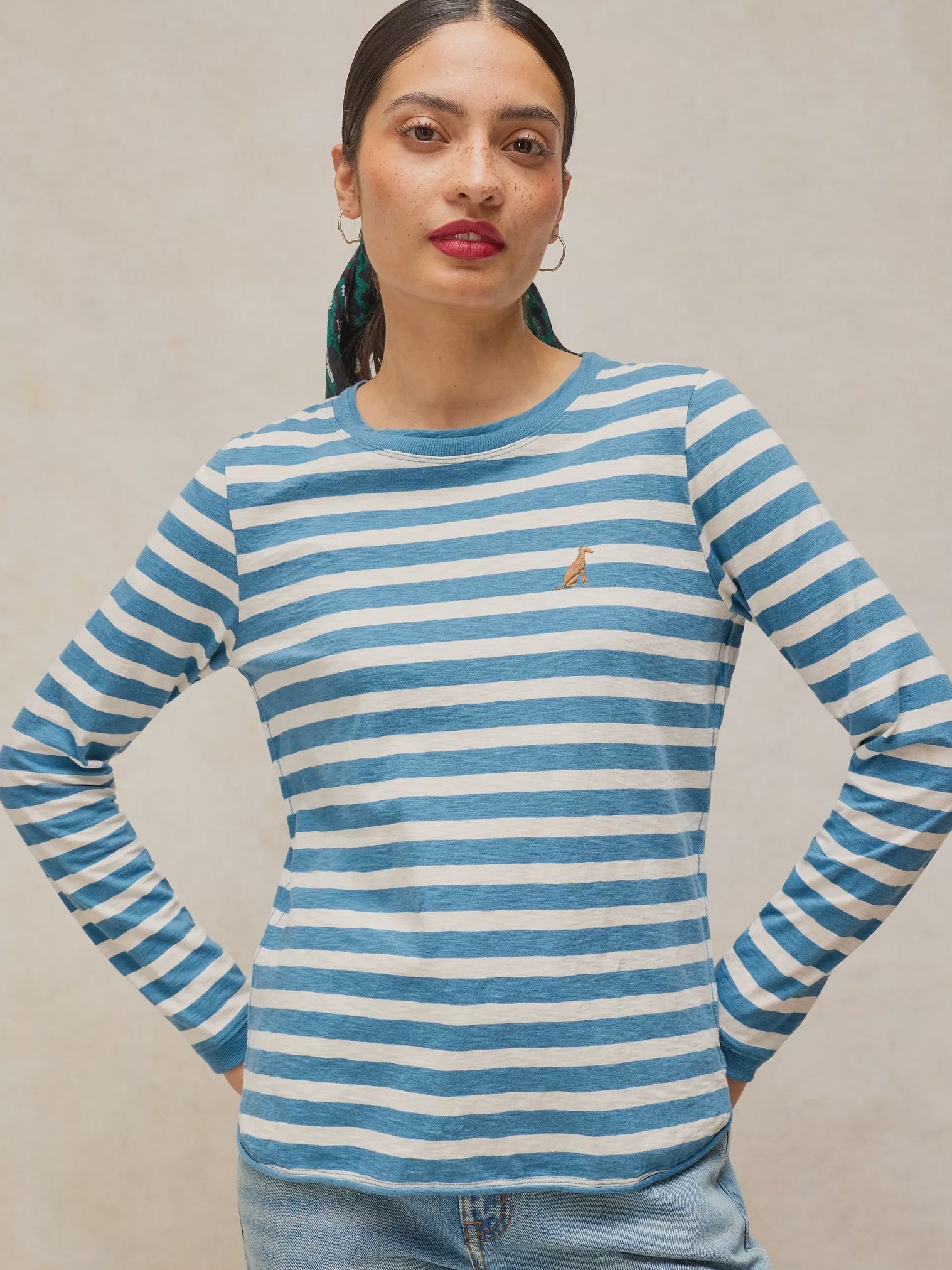 White Stuff Clara Stripe Embroidered Tee Ivory Multi
