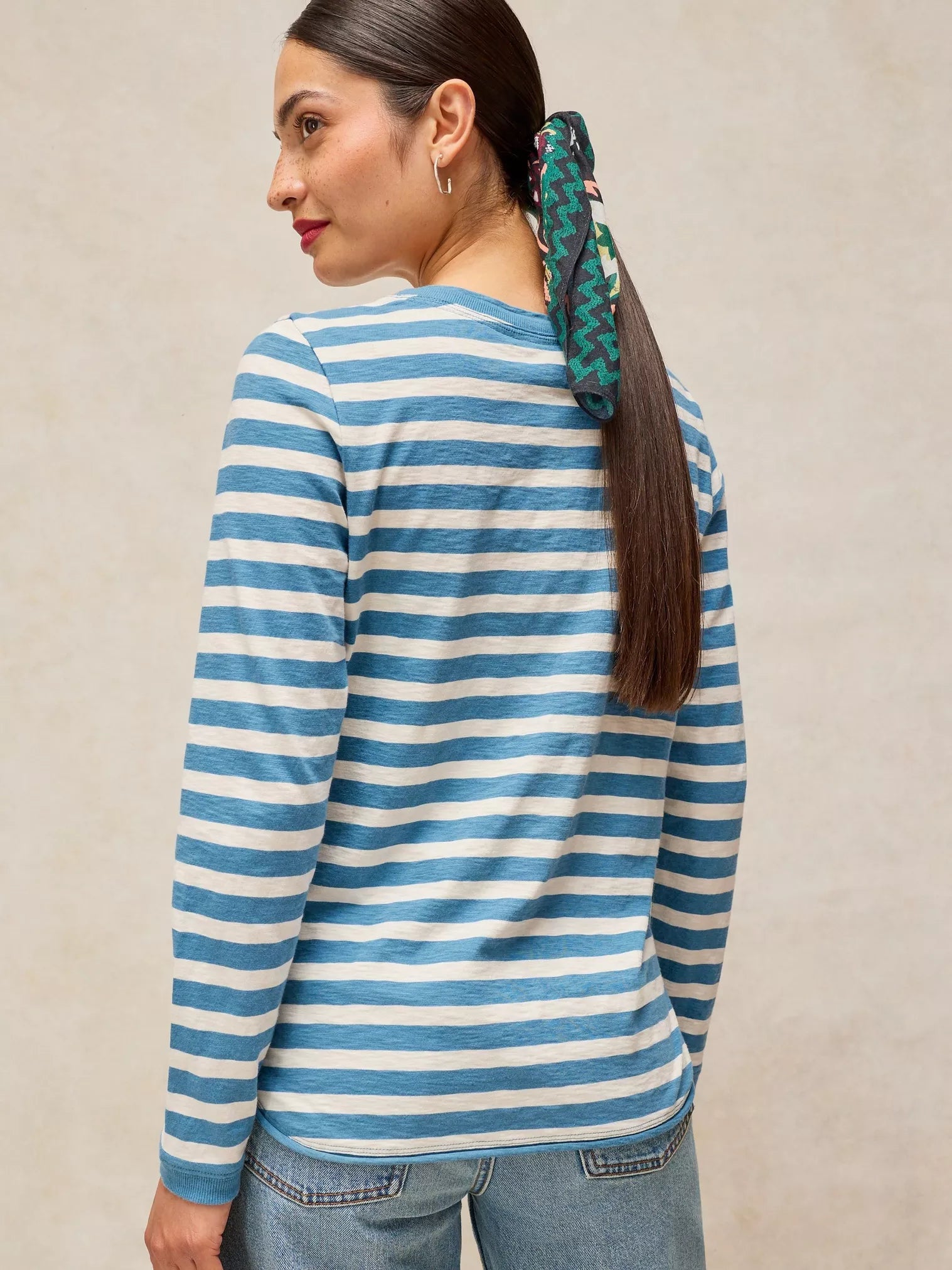 White Stuff Clara Stripe Embroidered Tee Ivory Multi