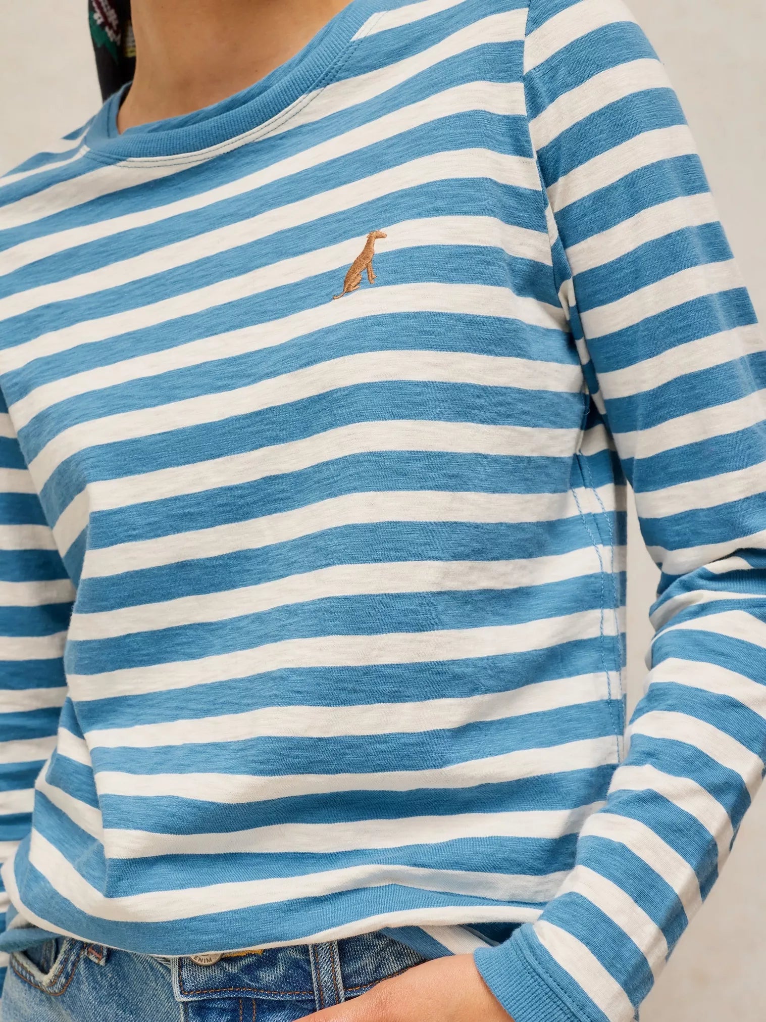 White Stuff Clara Stripe Embroidered Tee Ivory Multi
