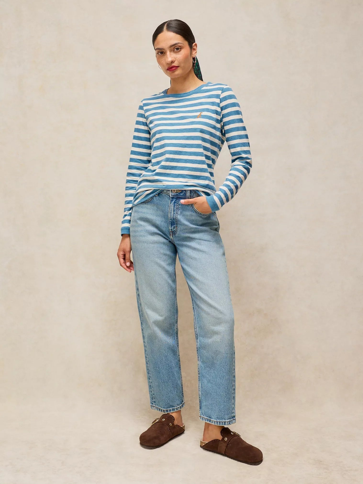 White Stuff Clara Stripe Embroidered Tee Ivory Multi