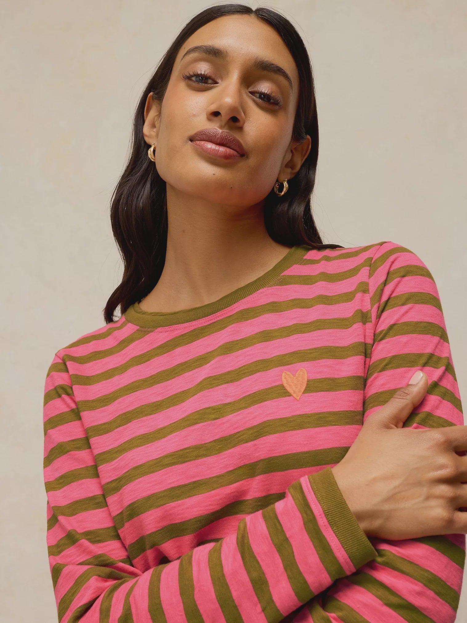 White Stuff Clara Stripe Embroidered Tee Pink Multi