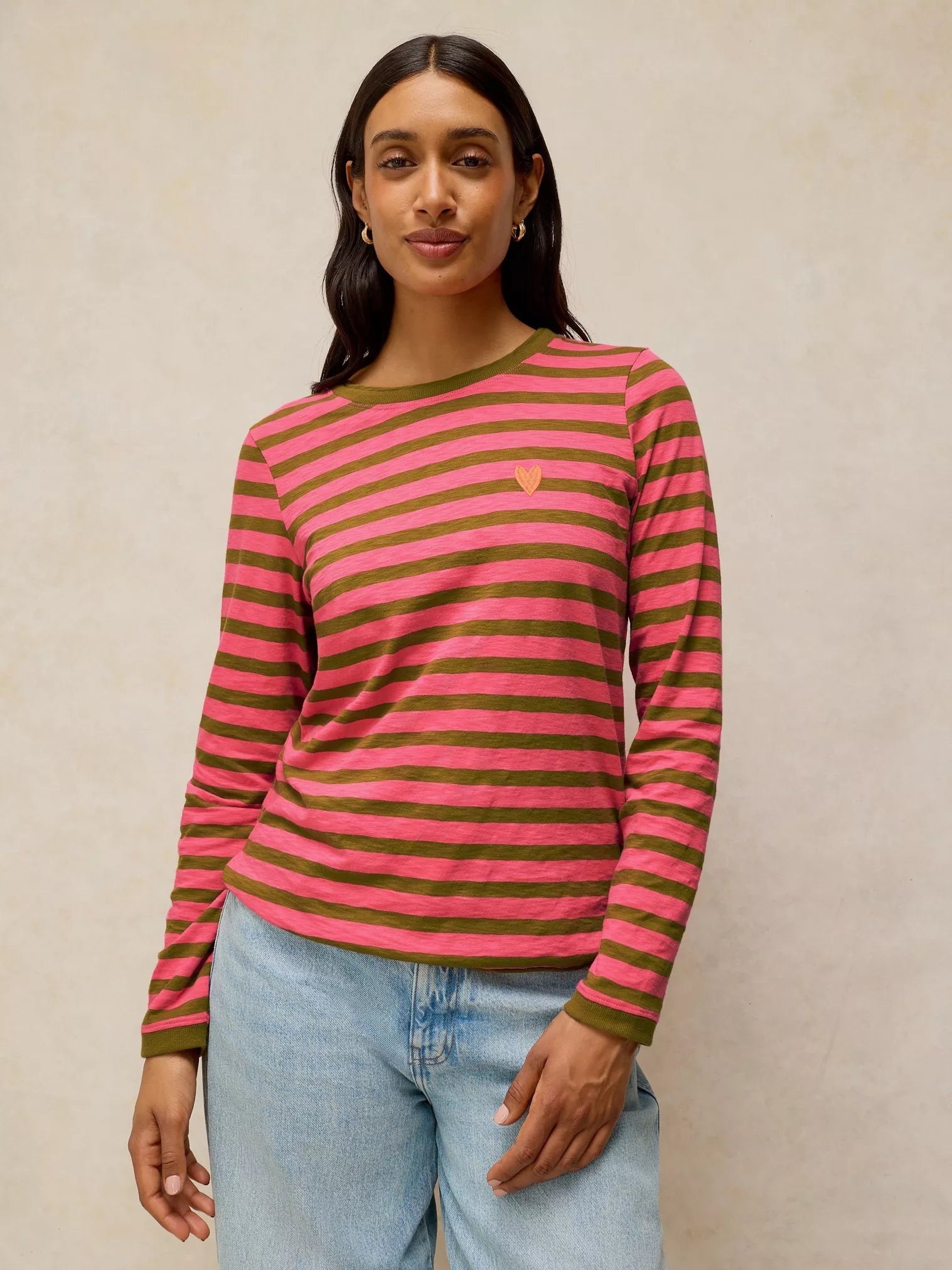 White Stuff Clara Stripe Embroidered Tee Pink Multi