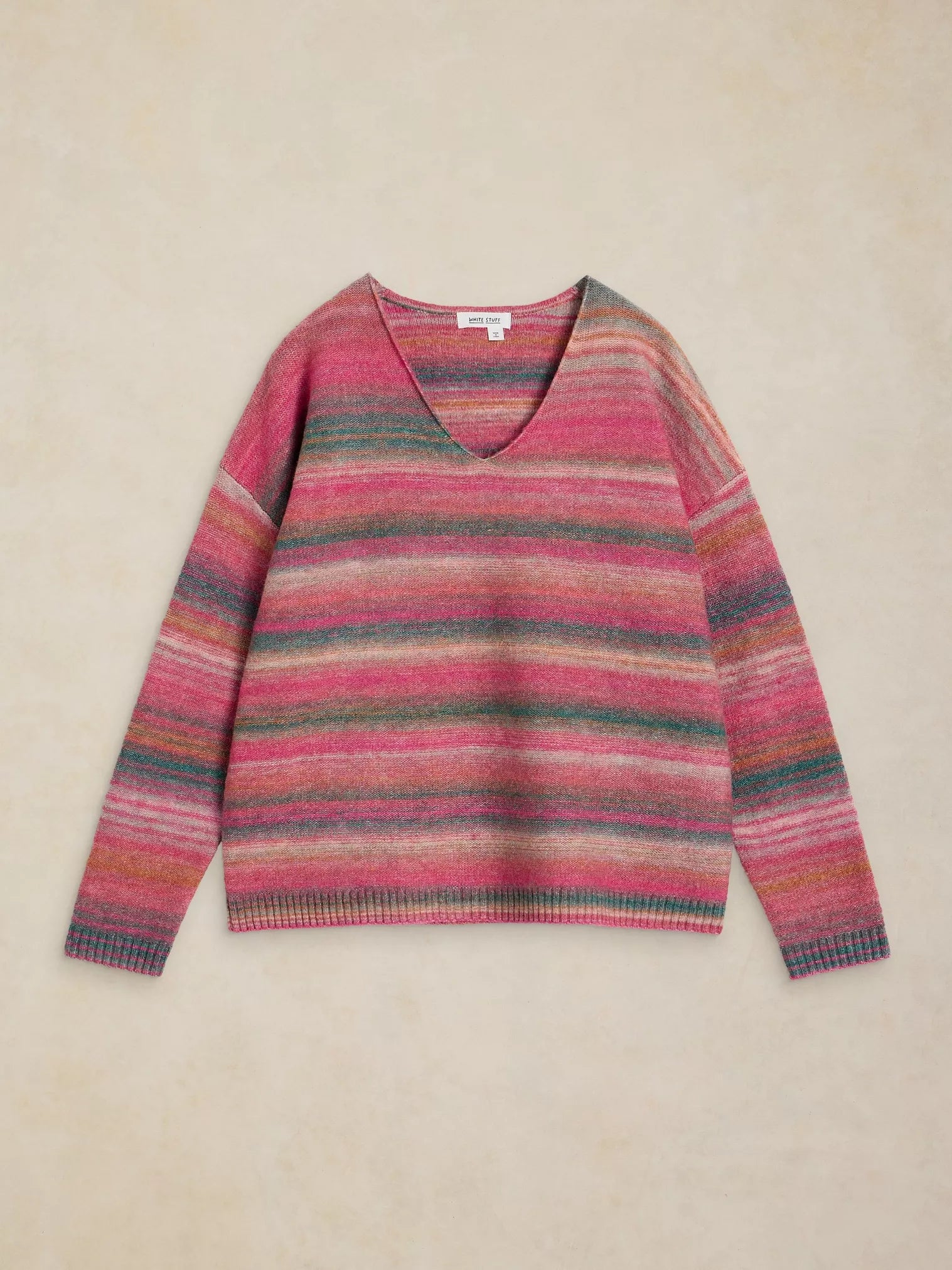 White Stuff Spacedye V Neck Jumper Pink Multi