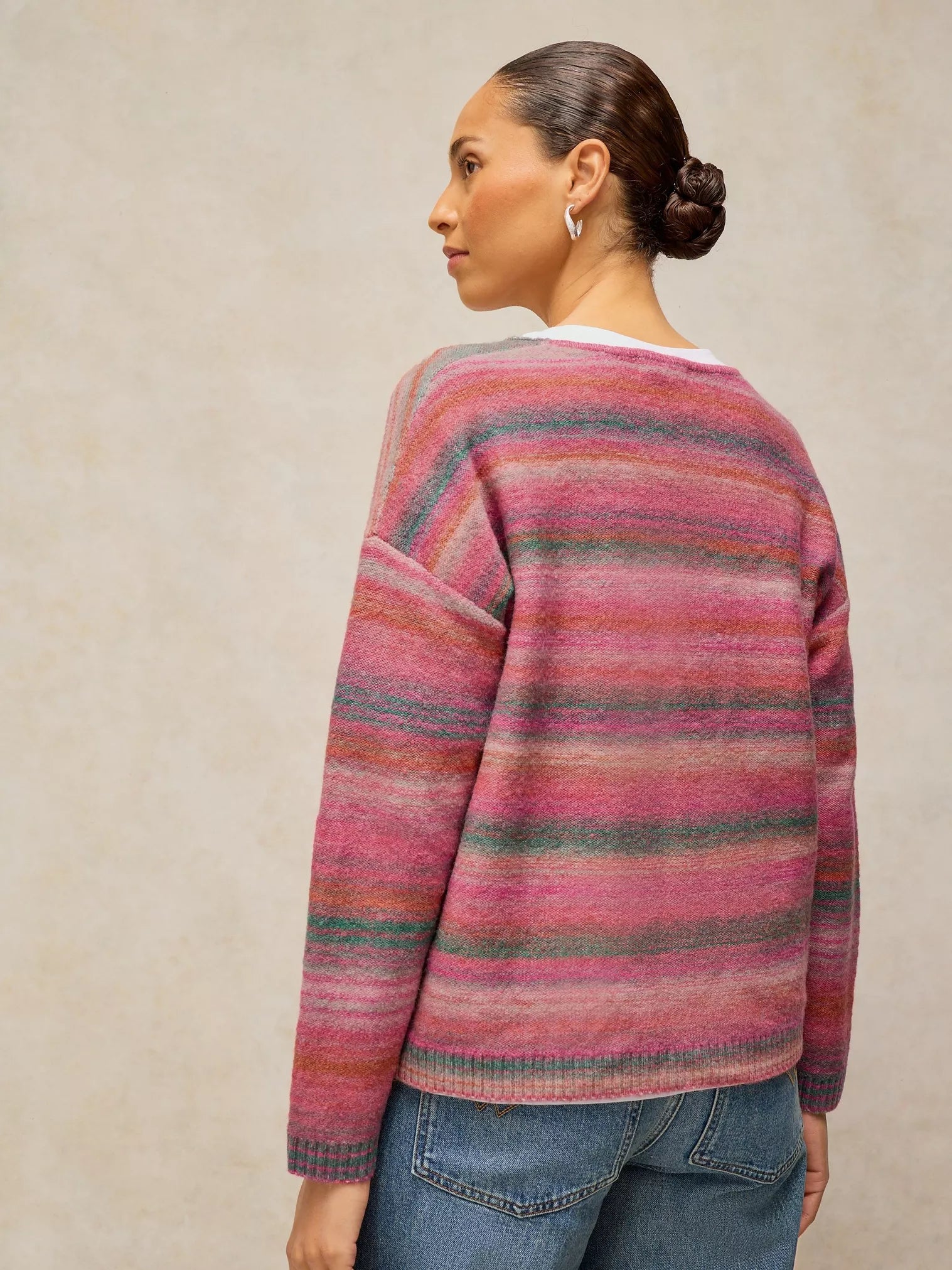 White Stuff Spacedye V Neck Jumper Pink Multi