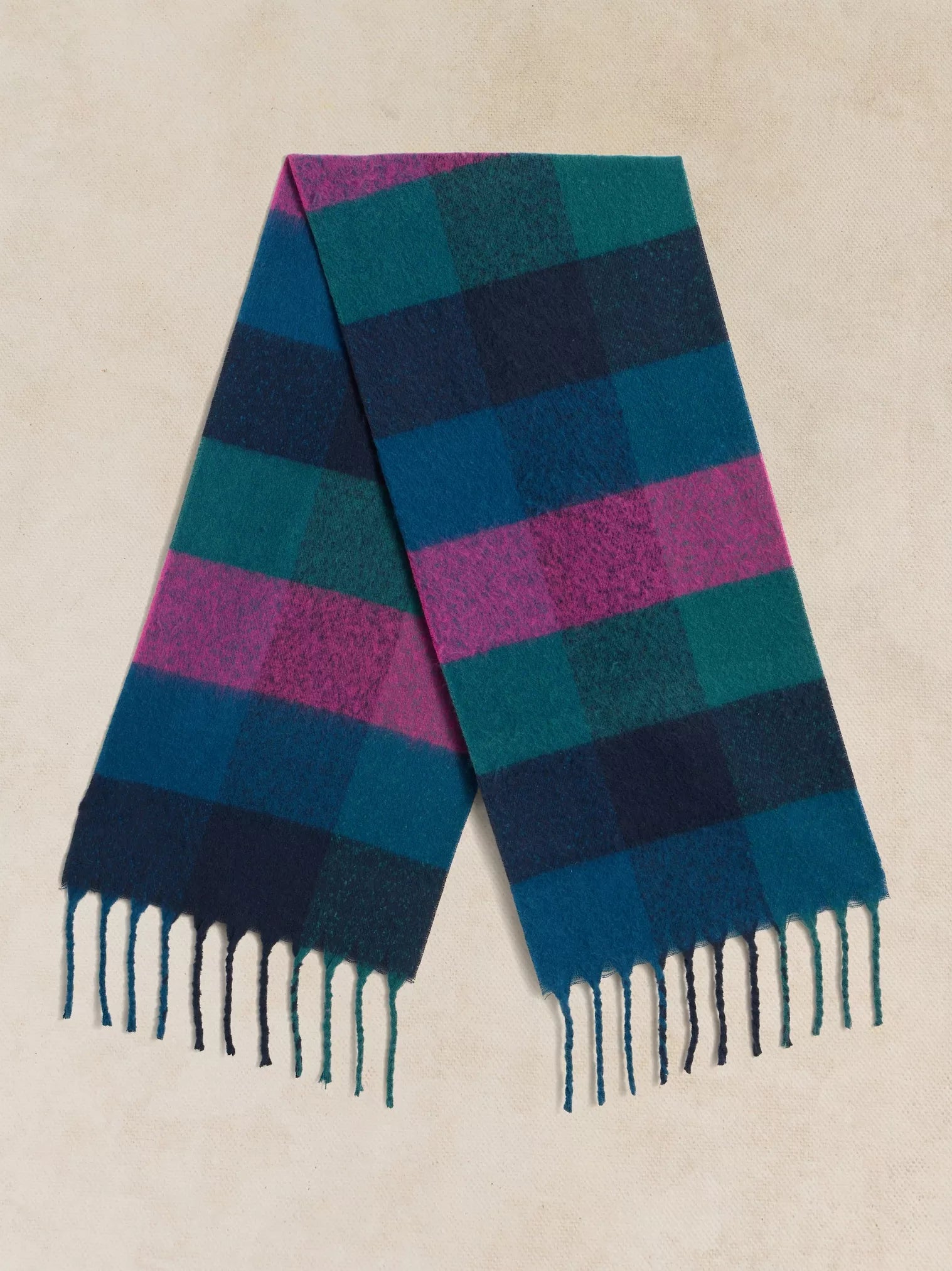 White Stuff Shelley Brushed Check Scarf Navy Multi
