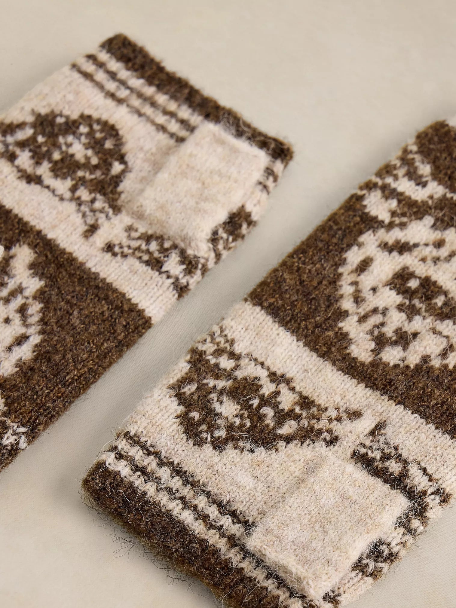 White Stuff Cow Jacquard Fingerless Gloves Natural Multi