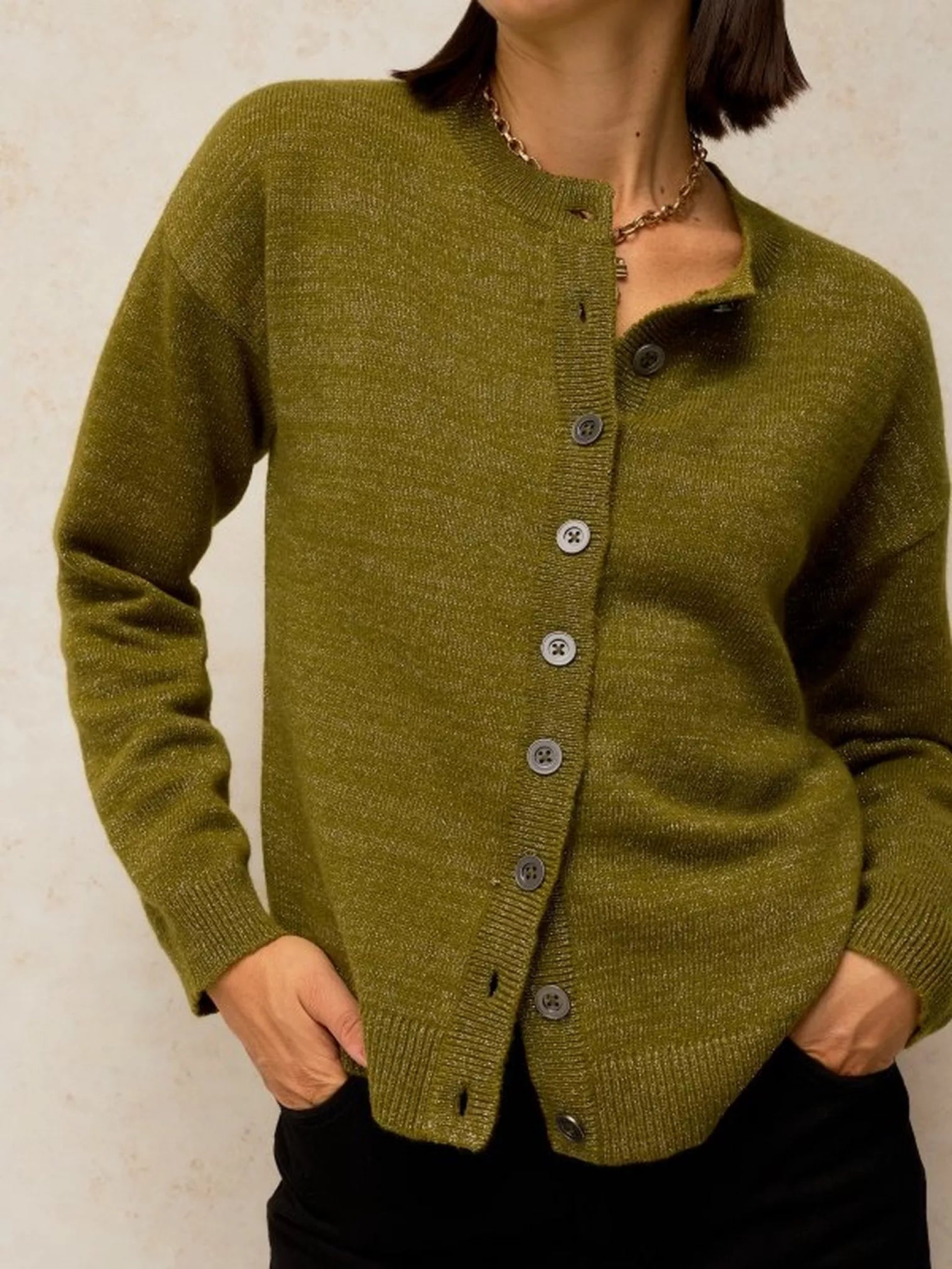 White Stuff Sansa Sparkle Cardi Mid Green