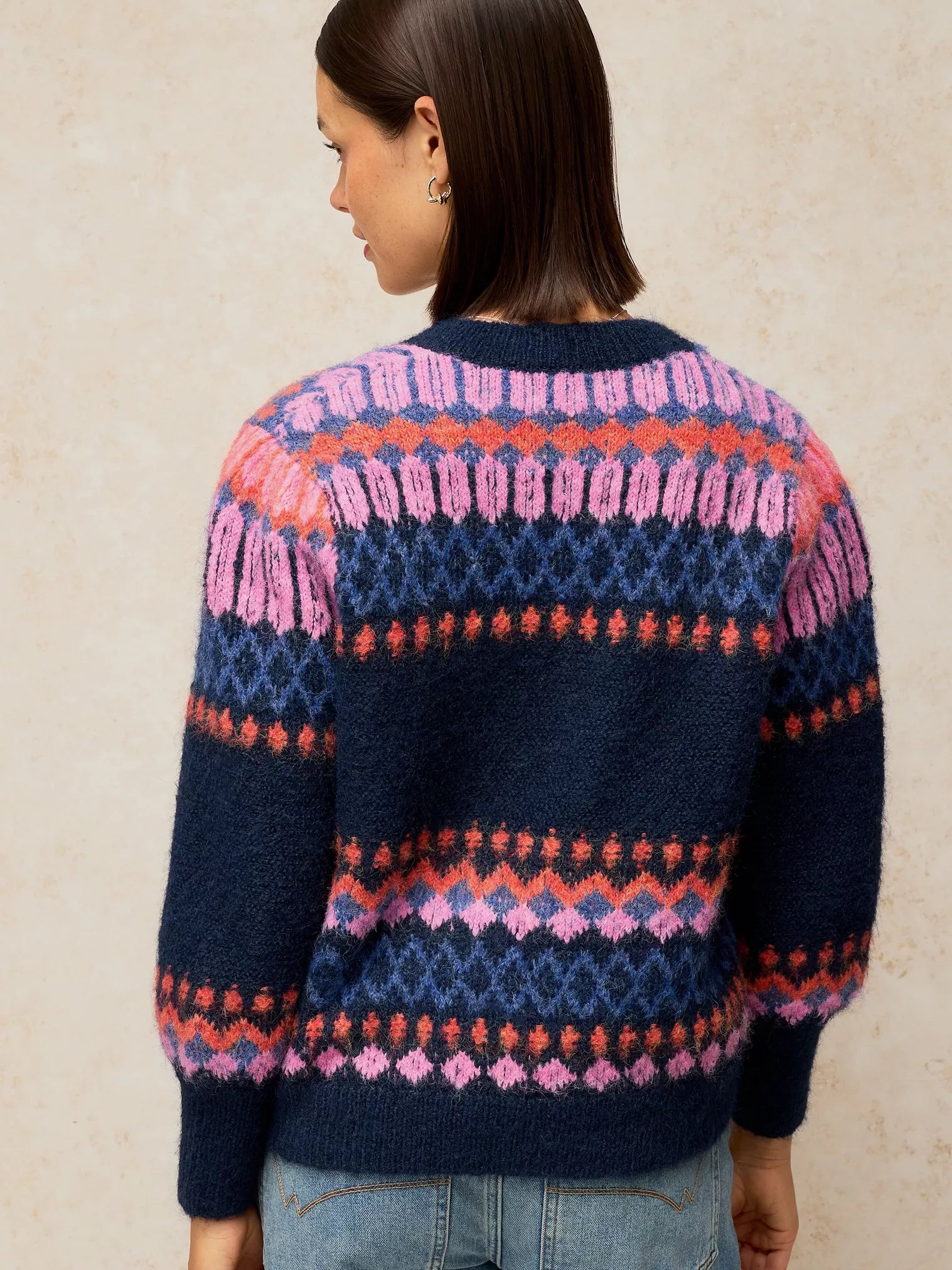 White Stuff Kelly Fluffy Cardi Navy Multi