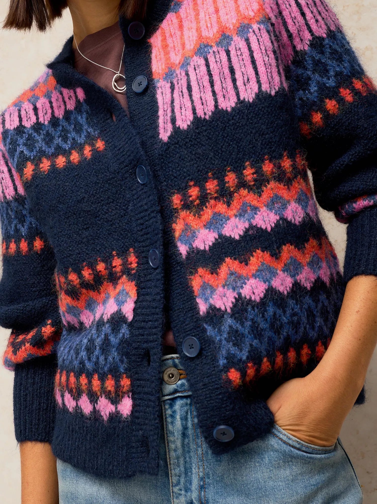 White Stuff Kelly Fluffy Cardi Navy Multi