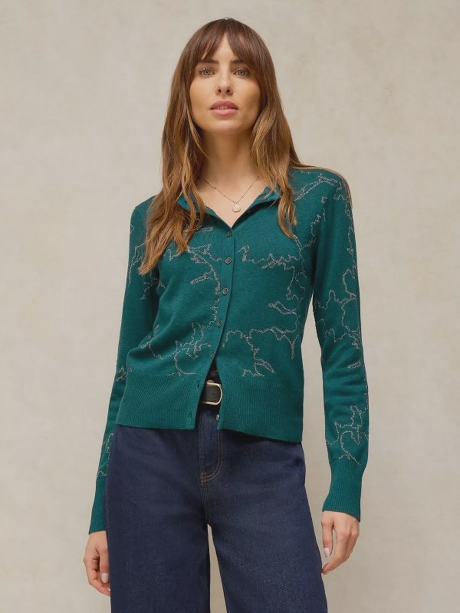 White Stuff Lois Sparkle Cardi Mid Teal