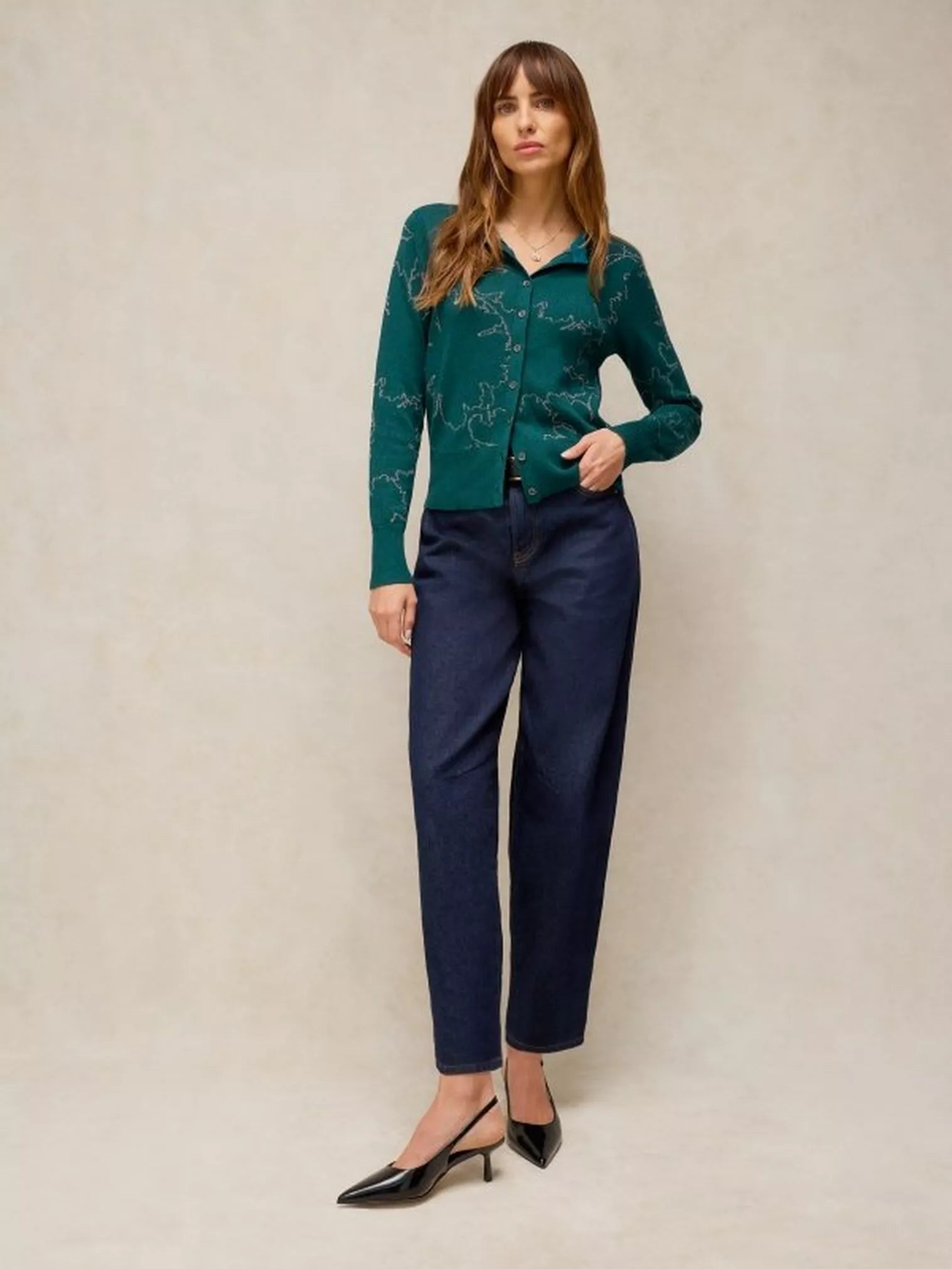 White Stuff Lois Sparkle Cardi Mid Teal