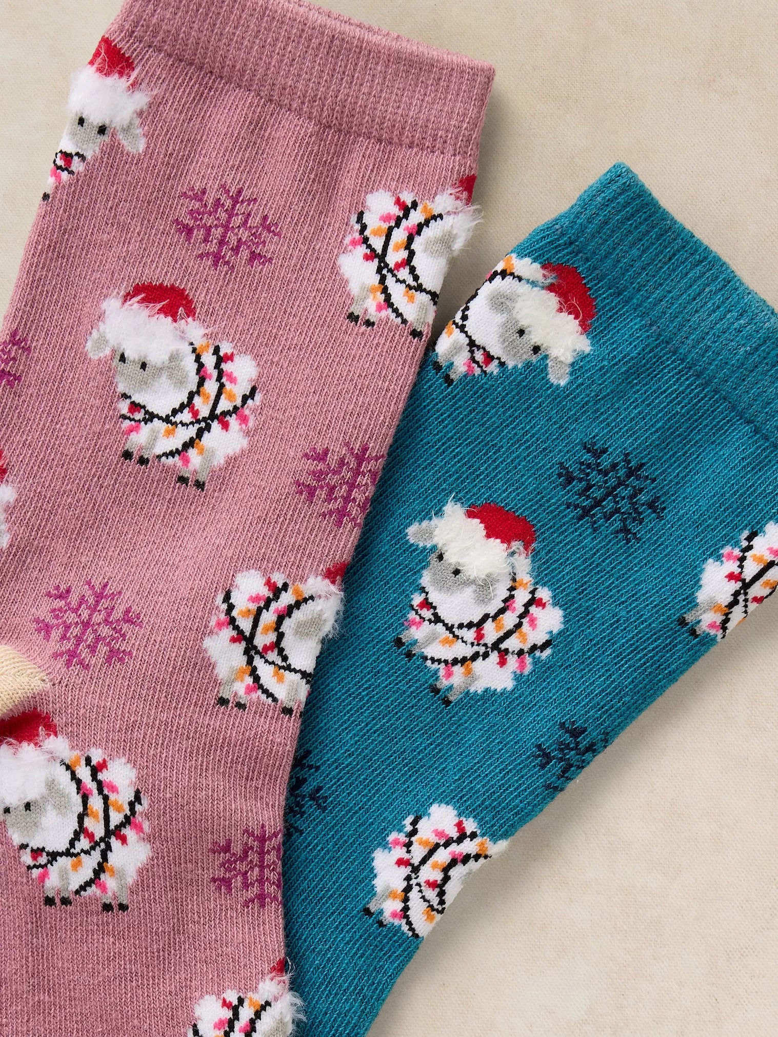 White Stuff 2Pk Fluffy Xmas Sheep Sock Blue Multi