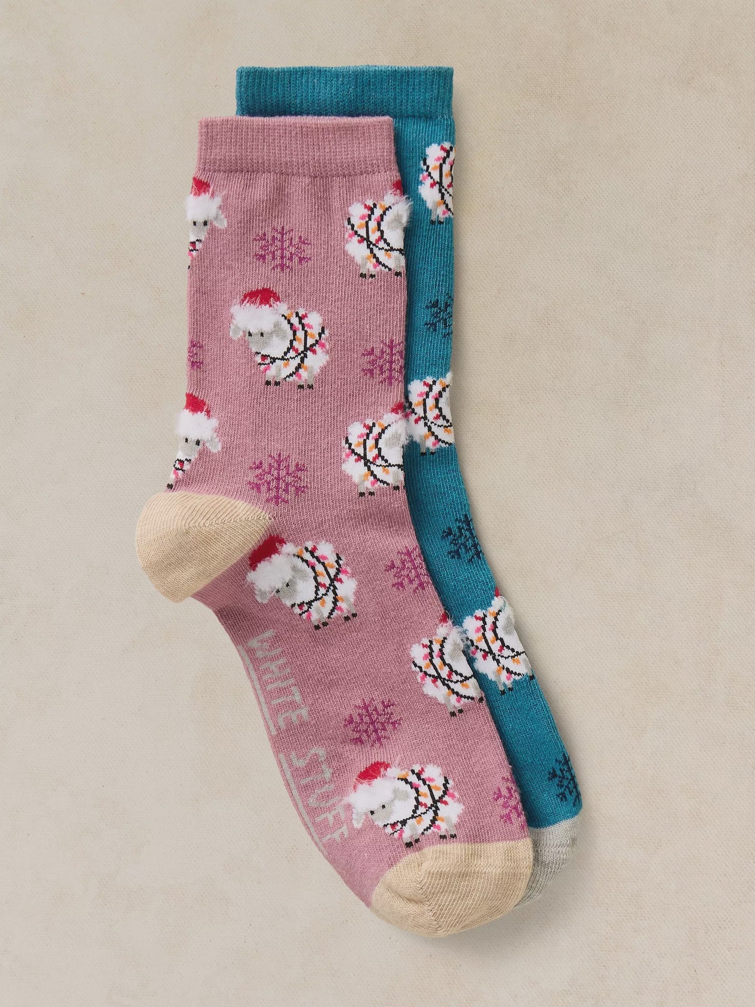 White Stuff 2Pk Fluffy Xmas Sheep Sock Blue Multi