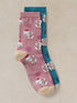 White Stuff 2Pk Fluffy Xmas Sheep Sock Blue Multi