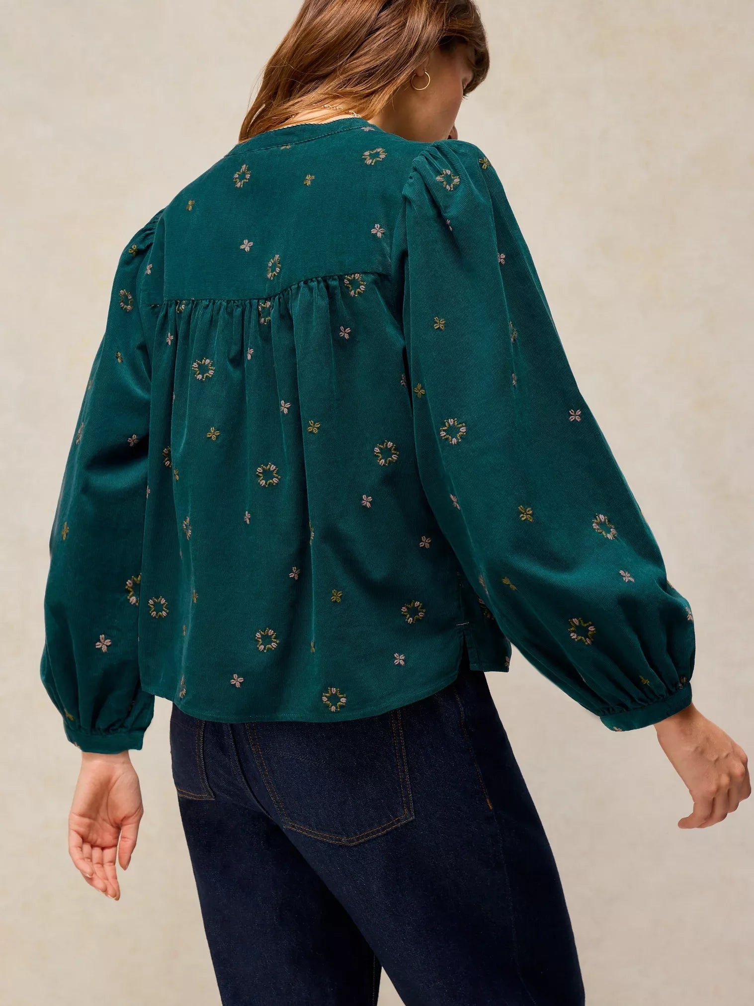 White Stuff Lana Embroidered Cord Top Dark Teal