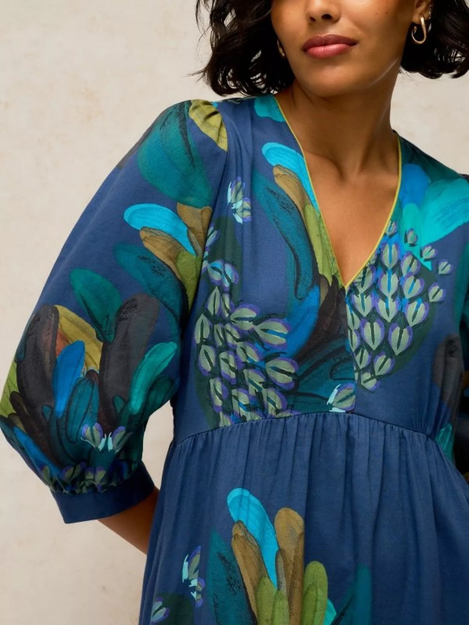 White Stuff Lucy Dress Teal Print