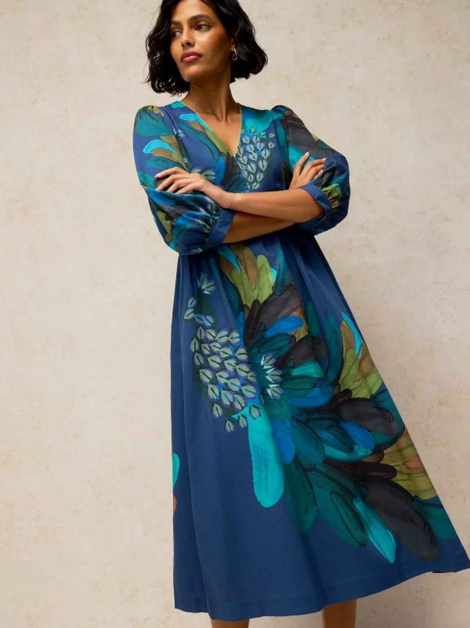 White Stuff Lucy Dress Teal Print