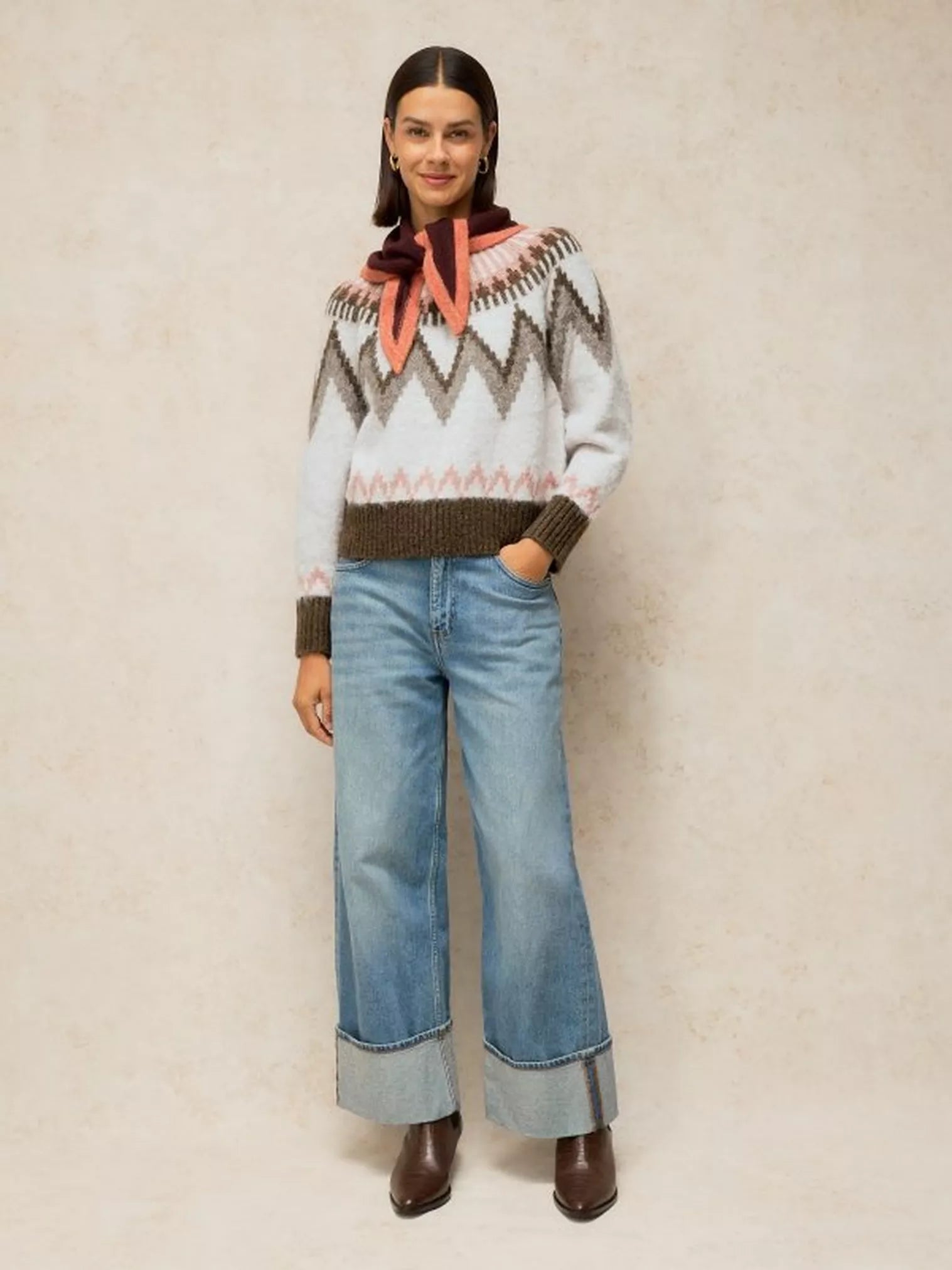 White Stuff Blurred Fairsile Jumper Natural Multi