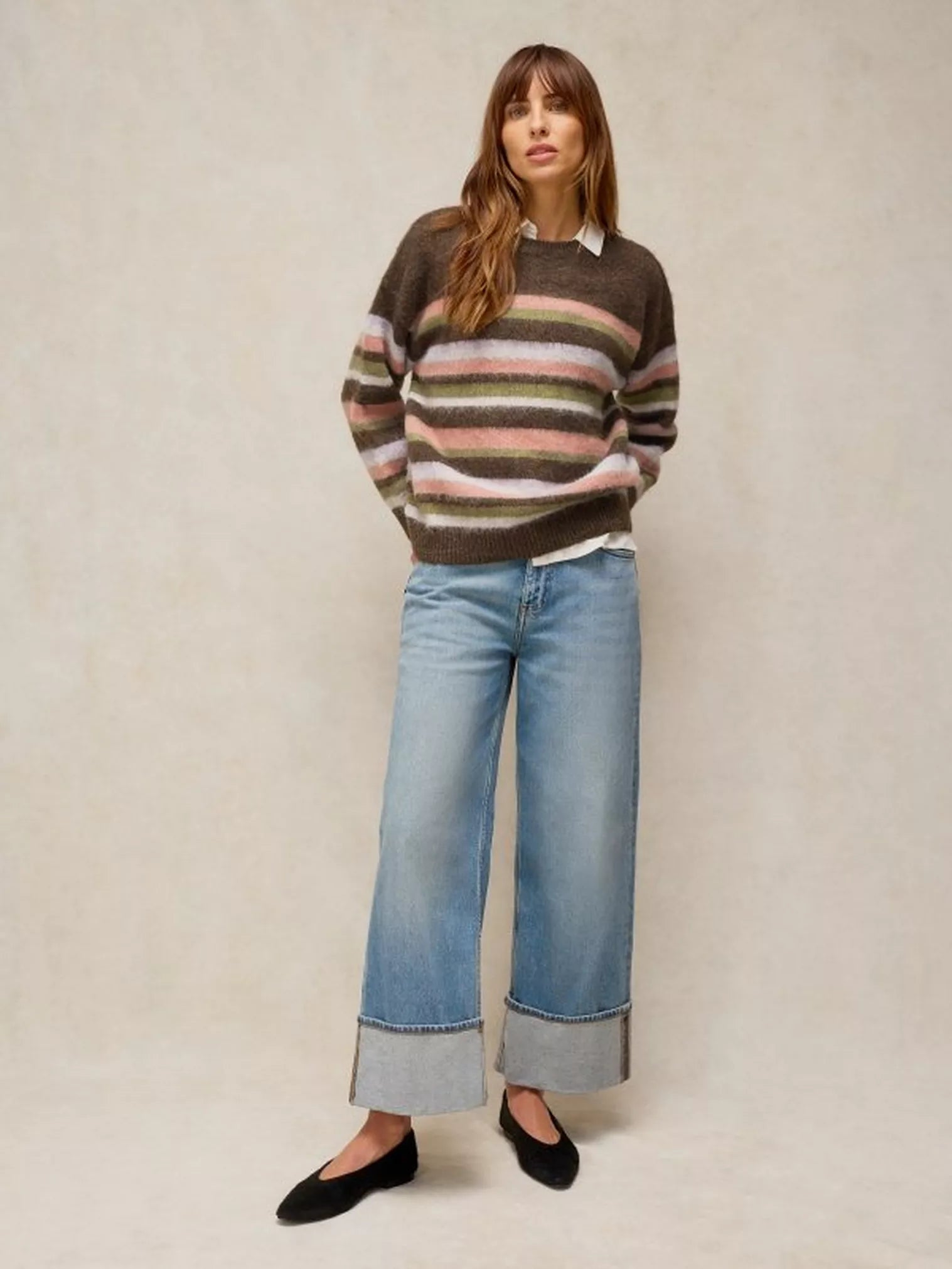 White Stuff Blurred Stripe Jumper Brown Multi