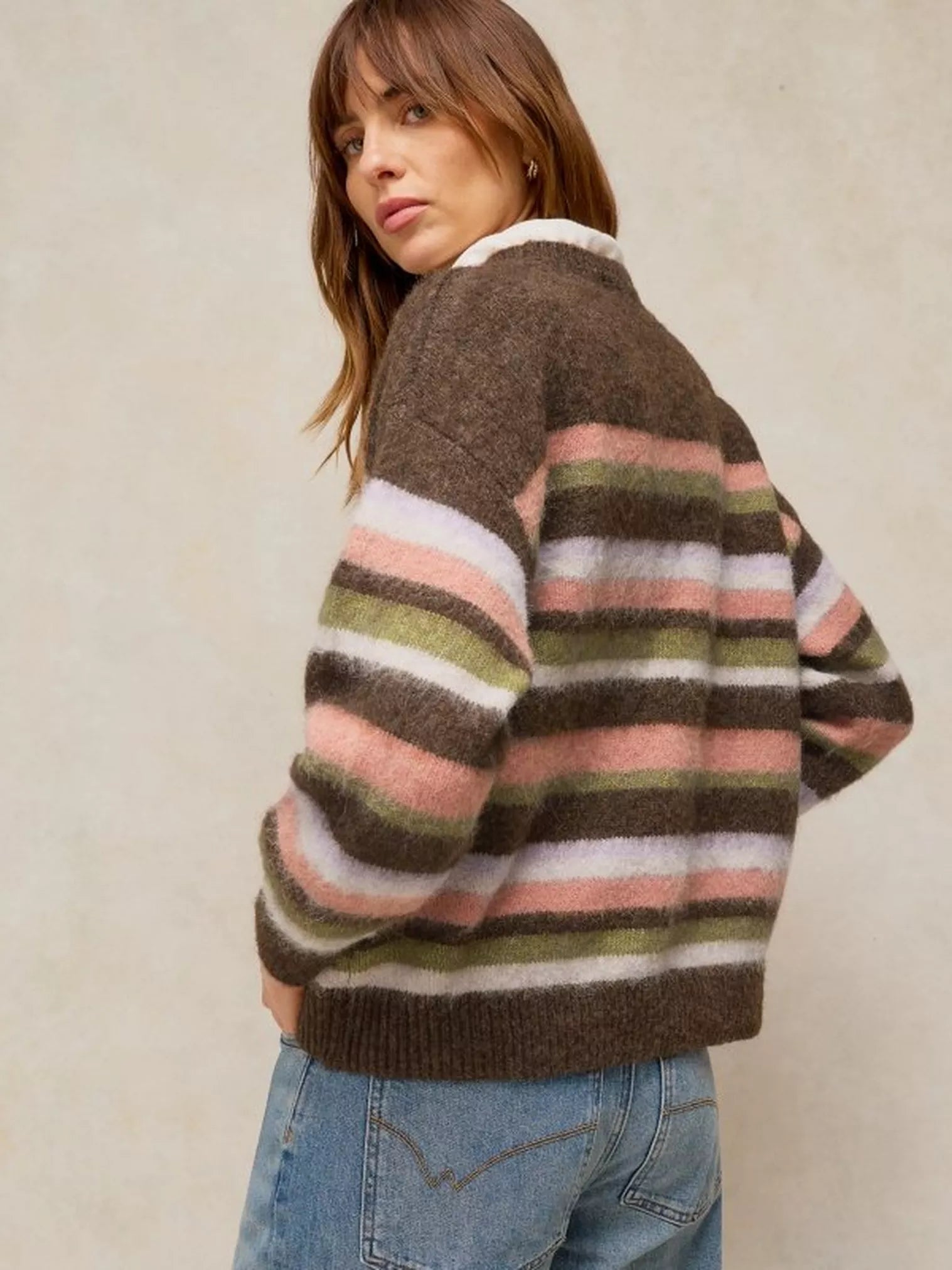 White Stuff Blurred Stripe Jumper Brown Multi
