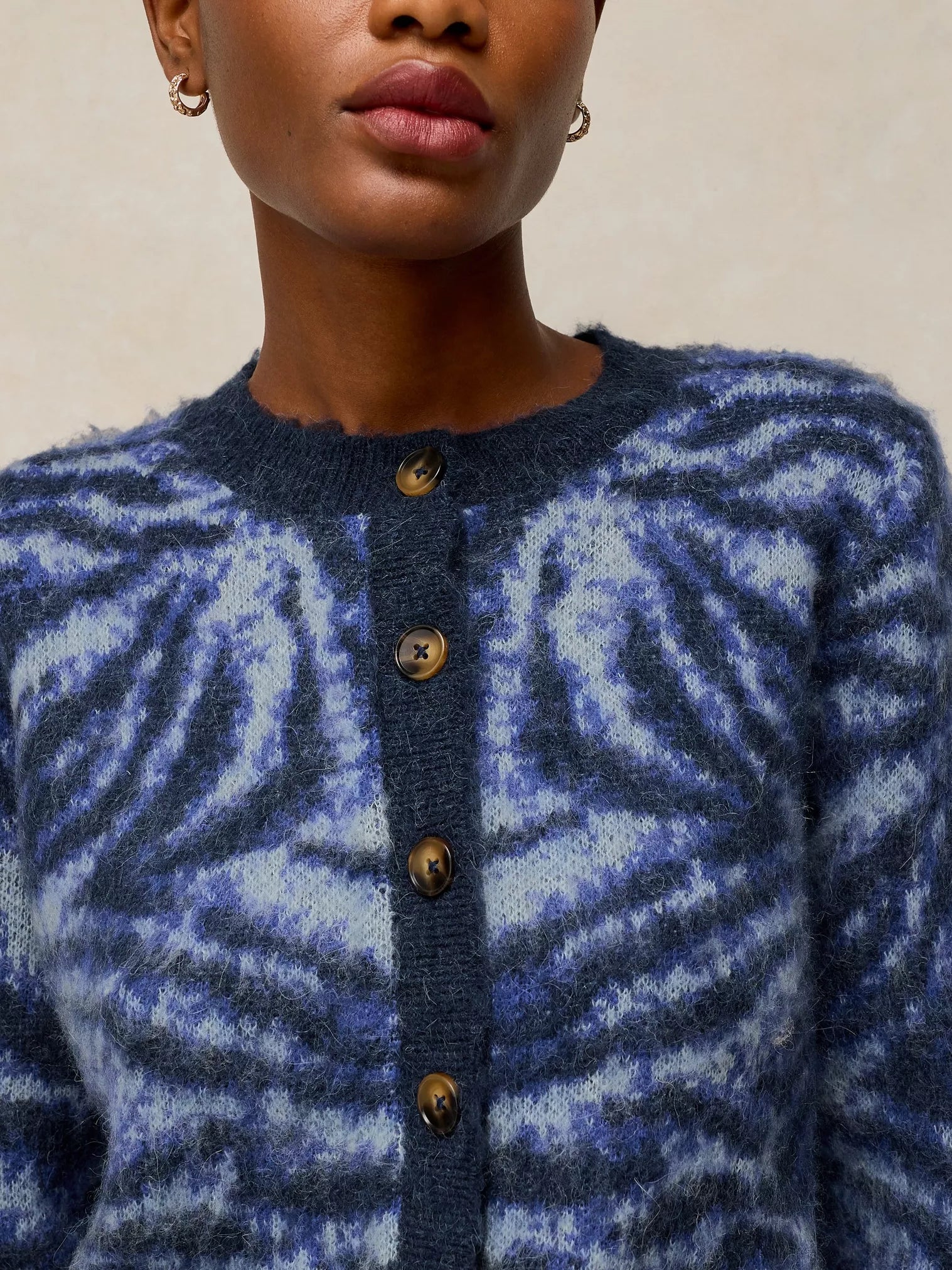White Stuff Fluffy Animal Cardi Blue Multi