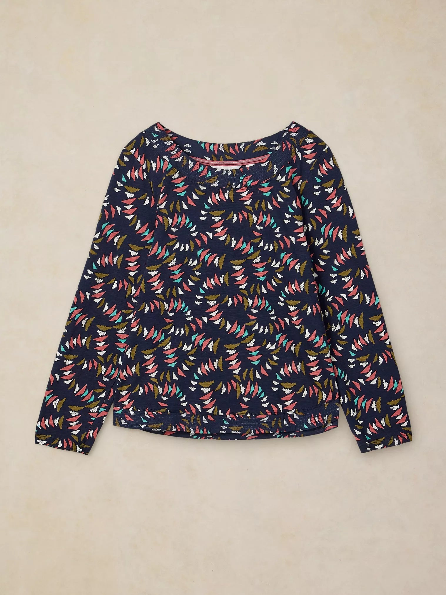 White Stuff Weaver Notch Ls Tee Navy Print