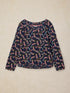 White Stuff Weaver Notch Ls Tee Navy Print