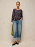 White Stuff Weaver Notch Ls Tee Navy Print