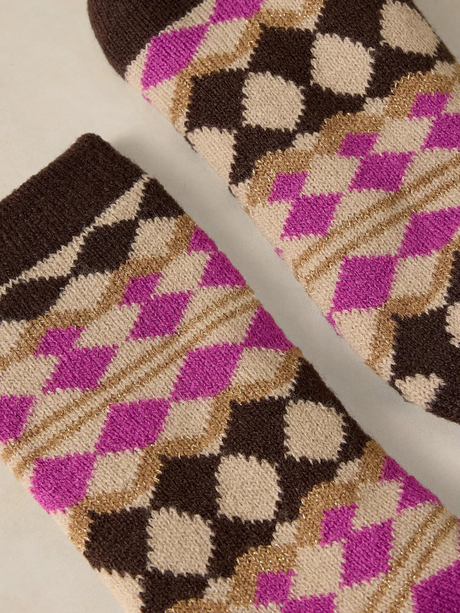 White Stuff Fairisle Cabin Sock Pink Multi