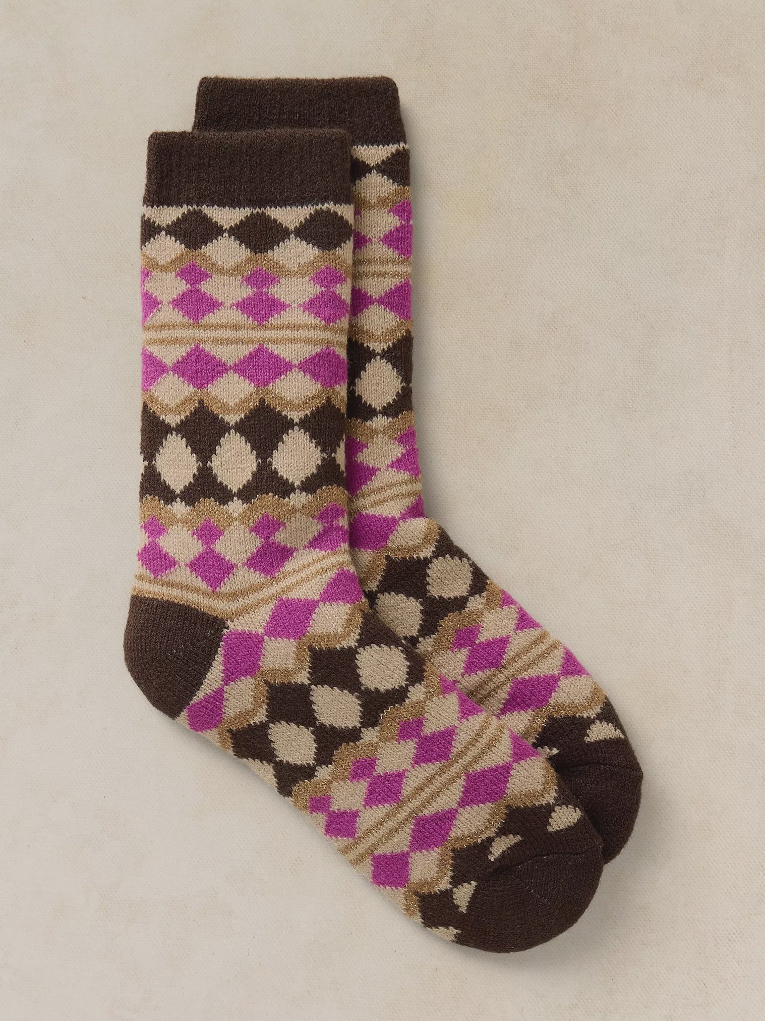White Stuff Fairisle Cabin Sock Pink Multi