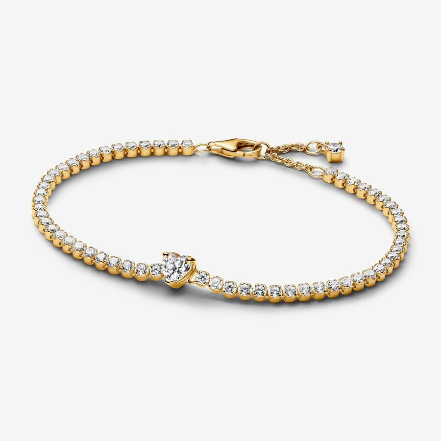 Pandora Gold Plated Sparkling Heart Tennis Bracelet
