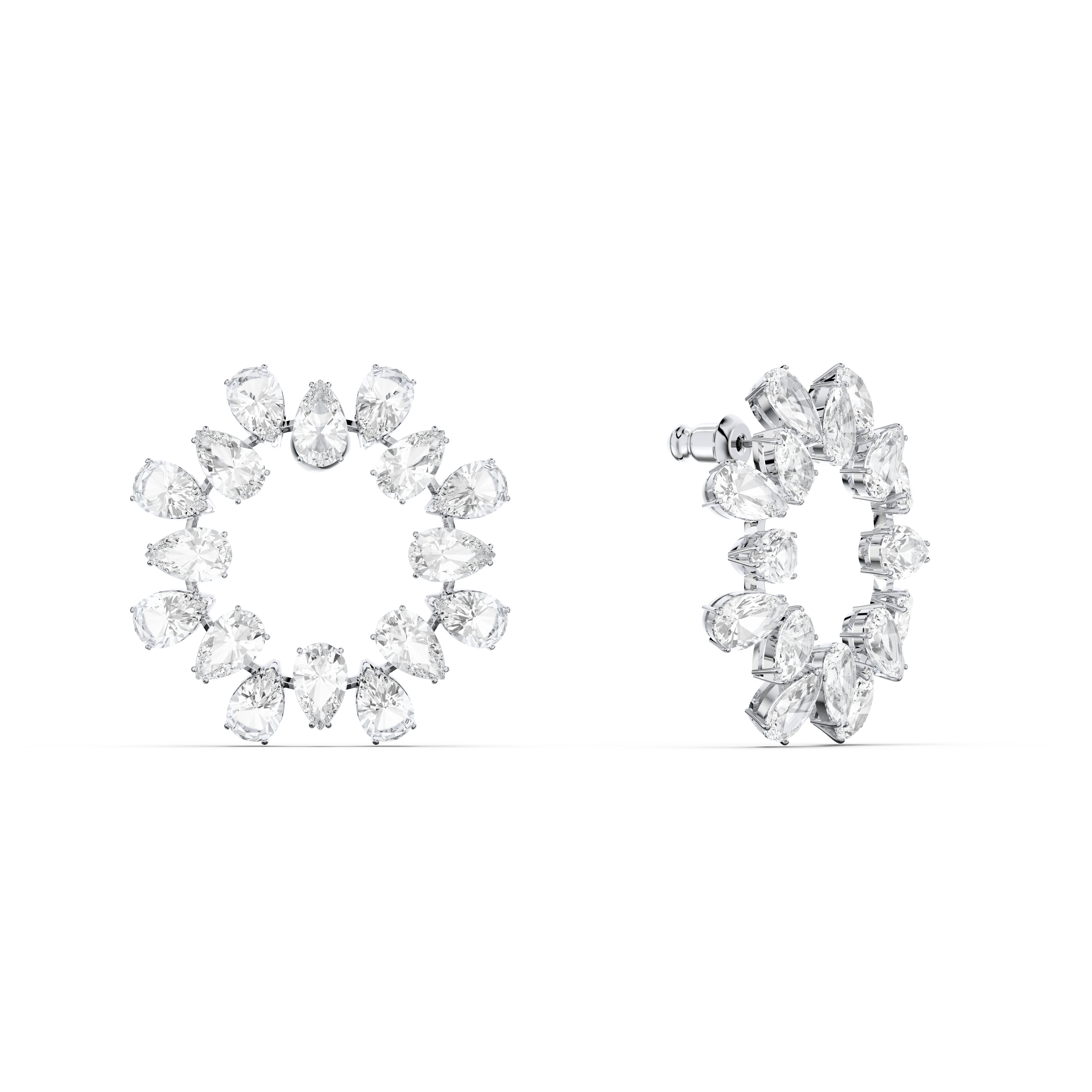 Swarovski Millenia Pear Wreath Rhodium Hoop Earrings