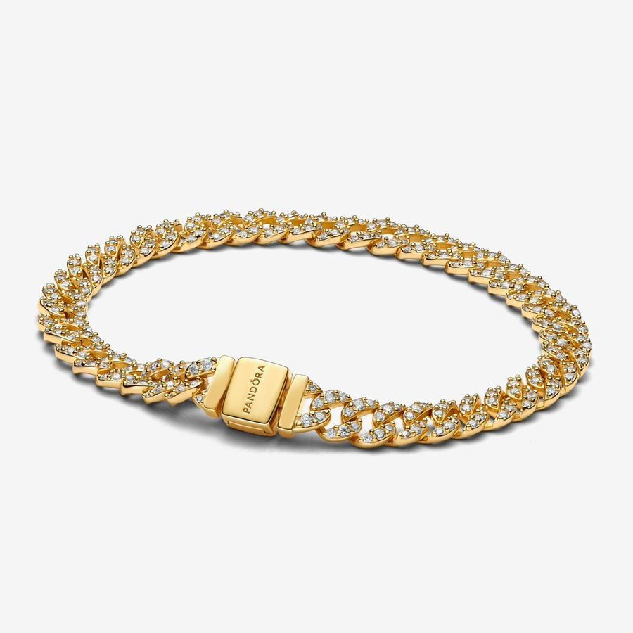 Pandora Gold Plated Pavé Cuban Chain Bracelet