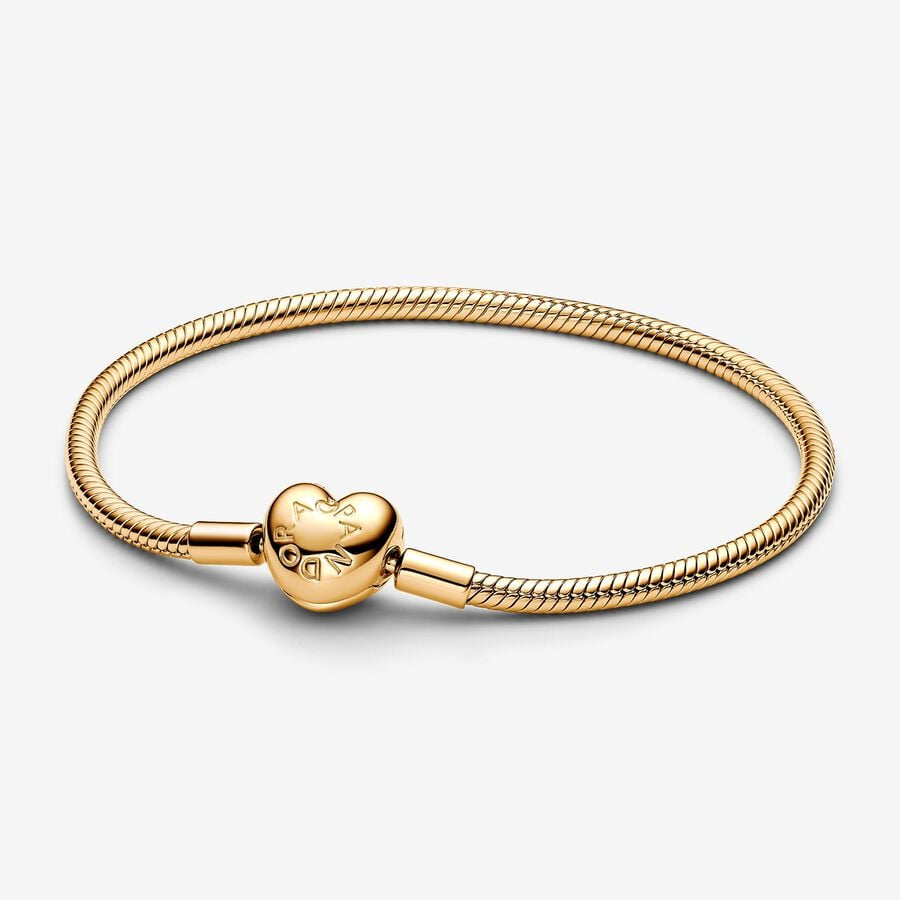 Pandora Moments Gold Plated Heart Clasp Snake Chain Bracelet