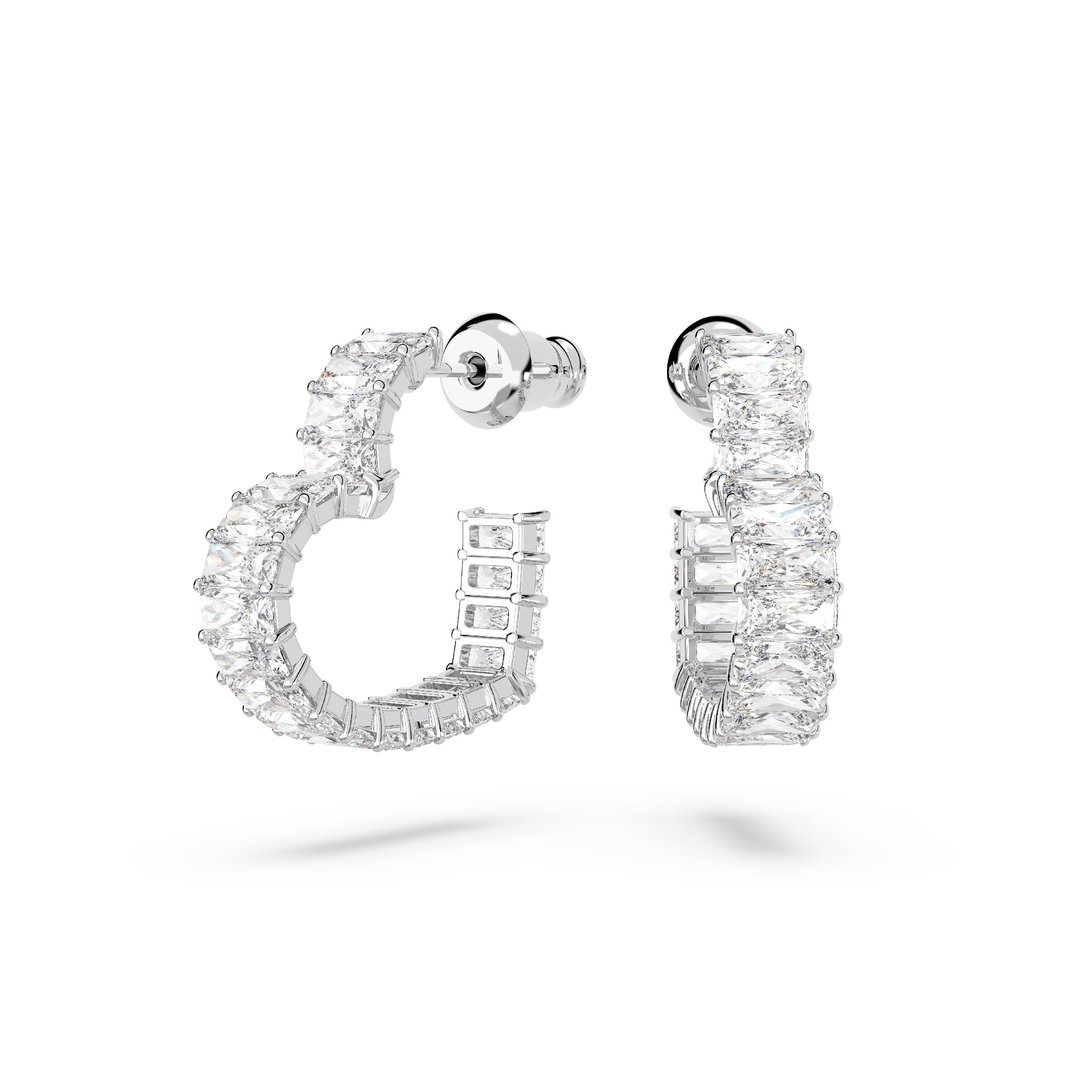 Swarovski Matrix Rhodium White Heart Hoop Earrings