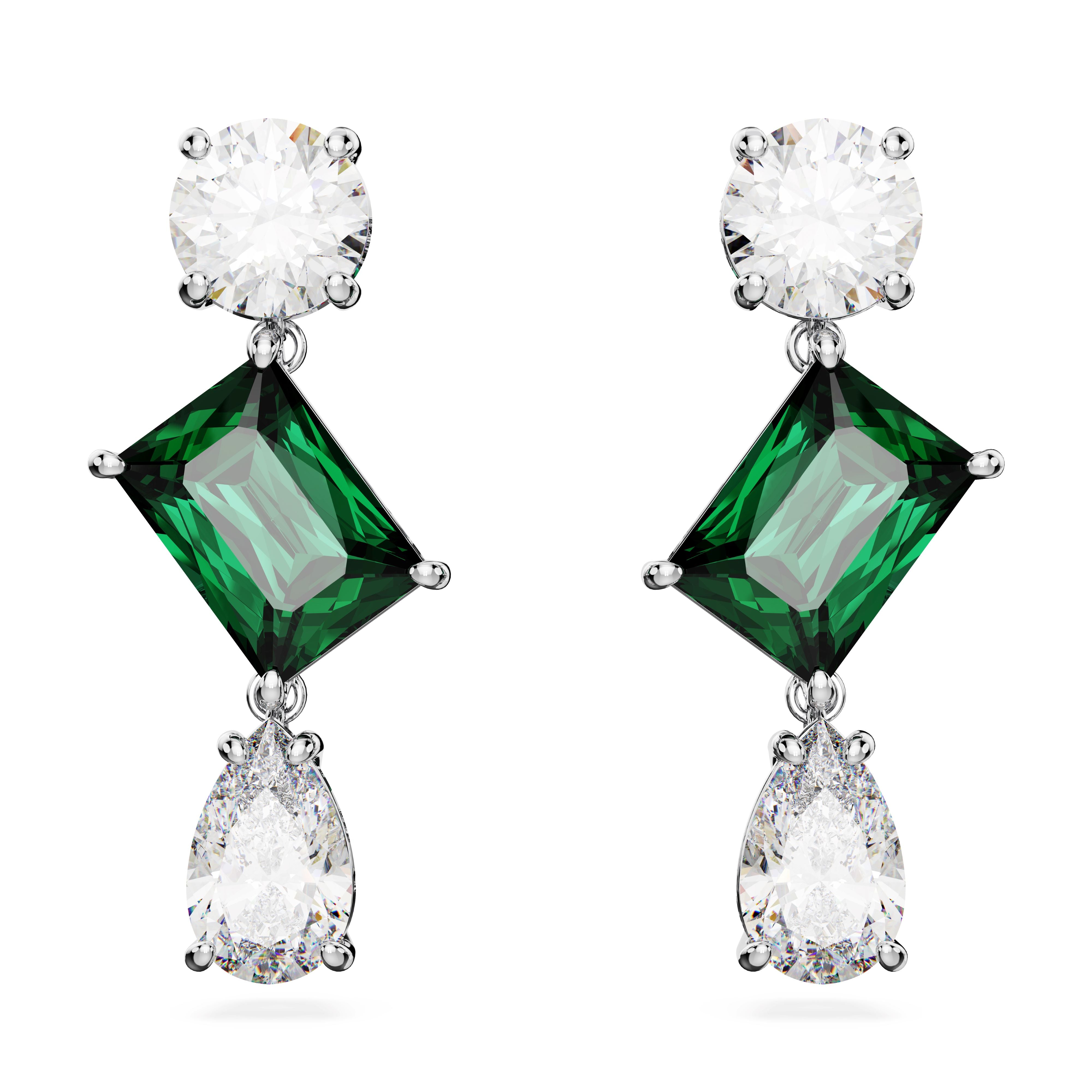 Swarovski Mesmera Rhodium Green Drop Earrings